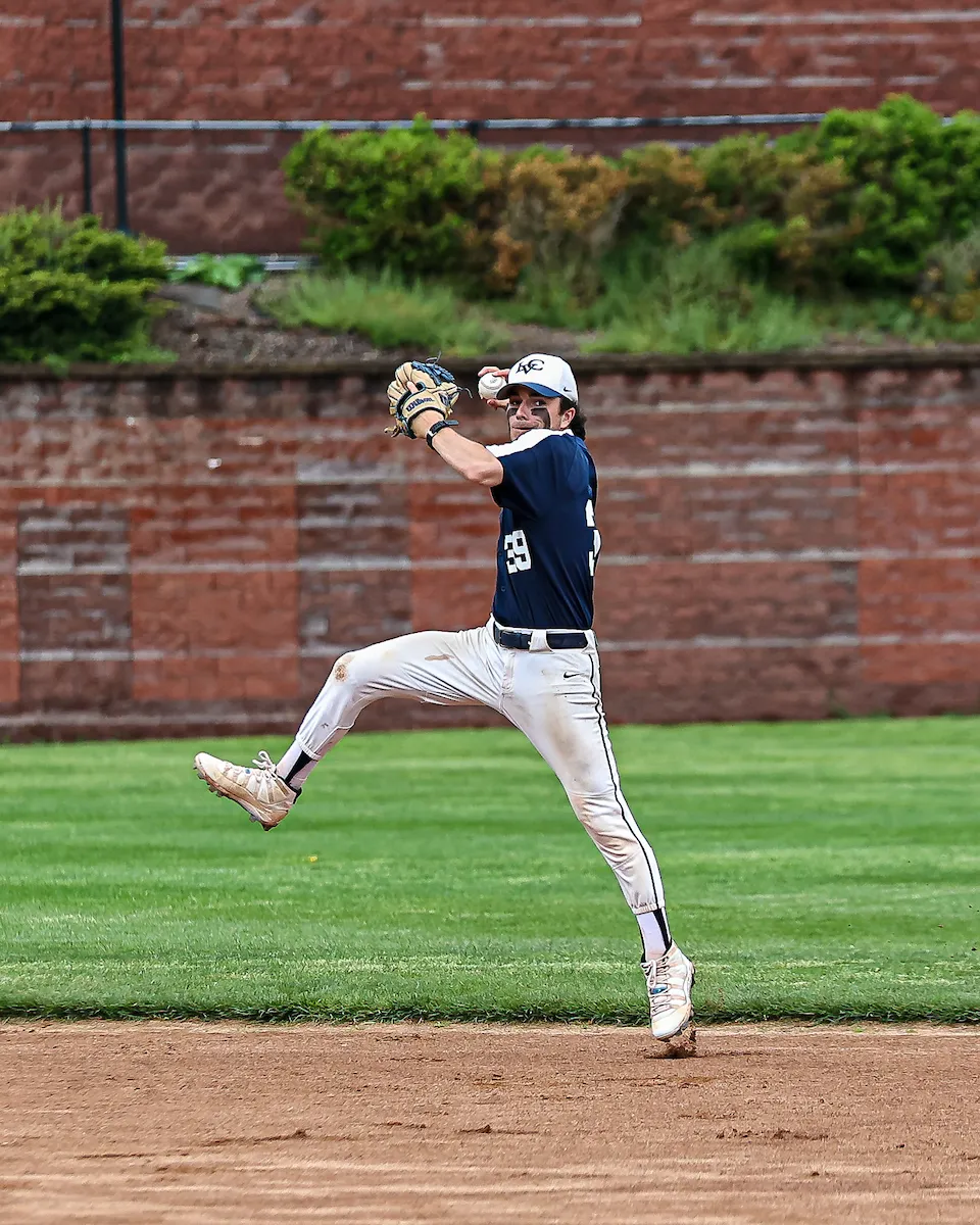 LVC baseball player throws ball