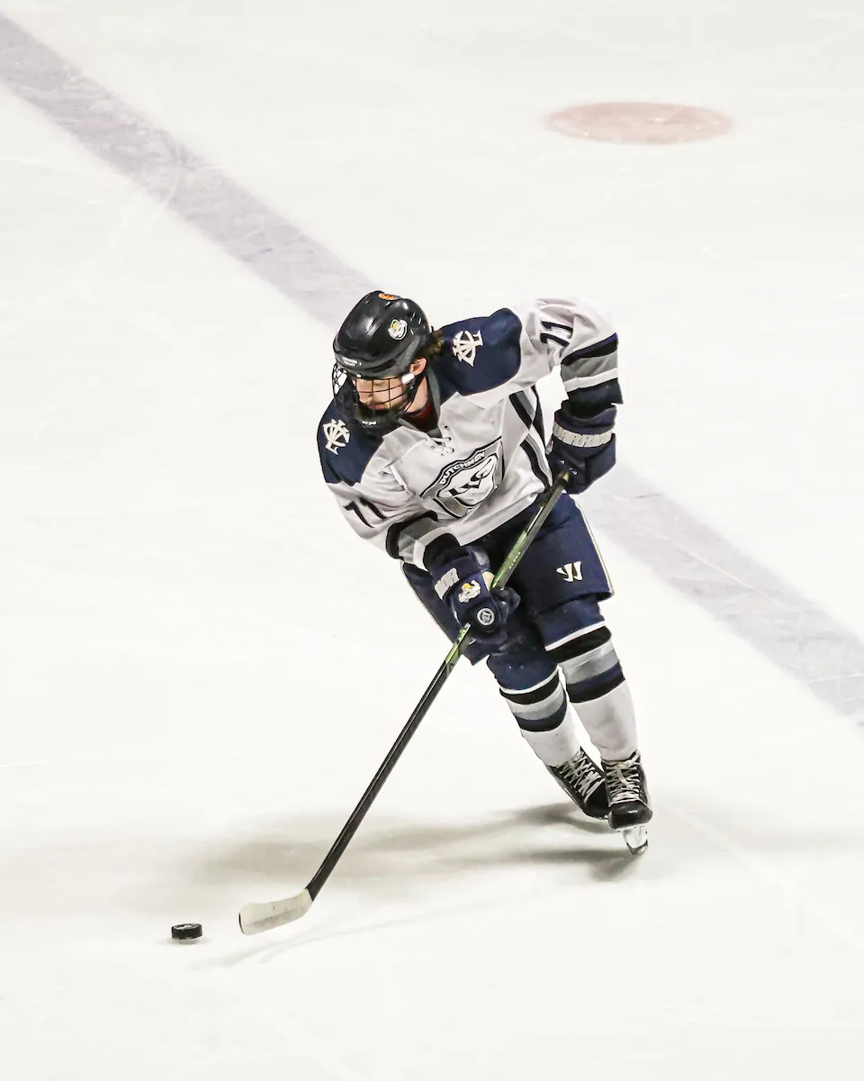 LVC men's ice hockey player on ice