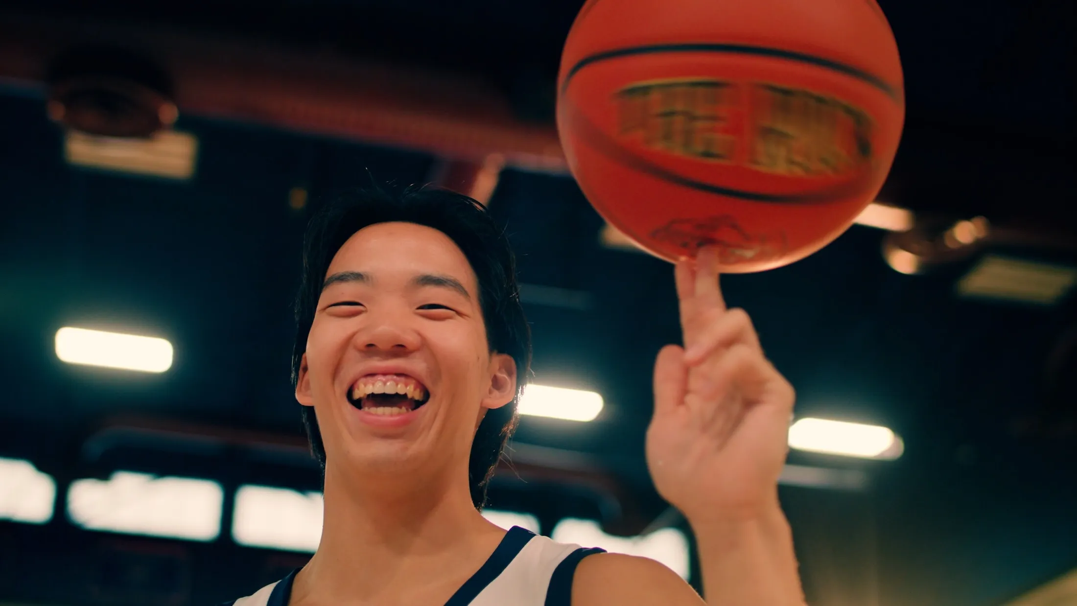 LVC men's basketball player spins basketball on fingers