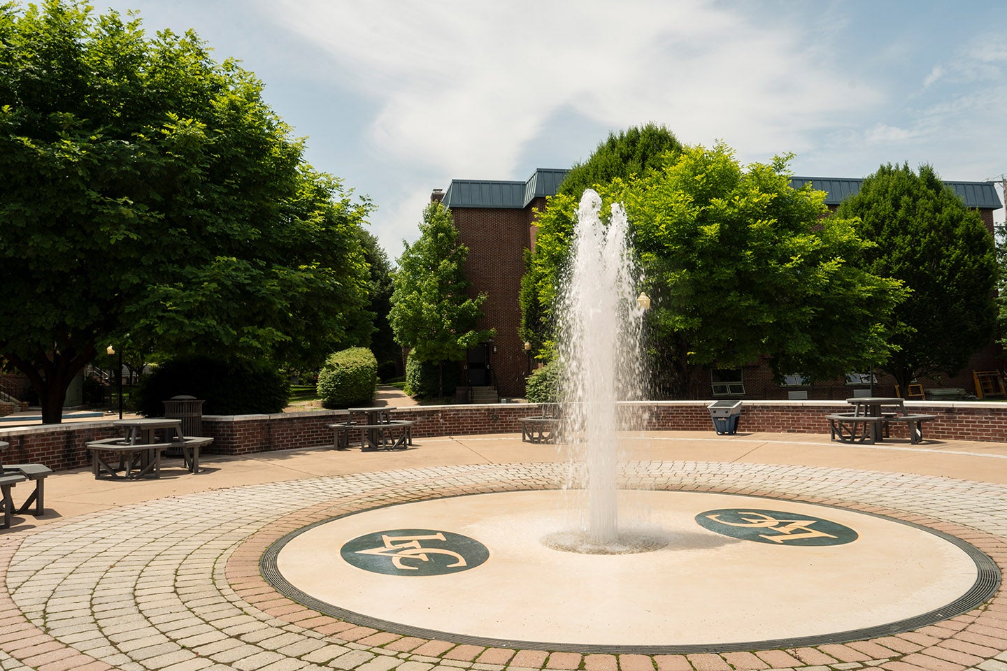 Campus fountain on a sunny day.