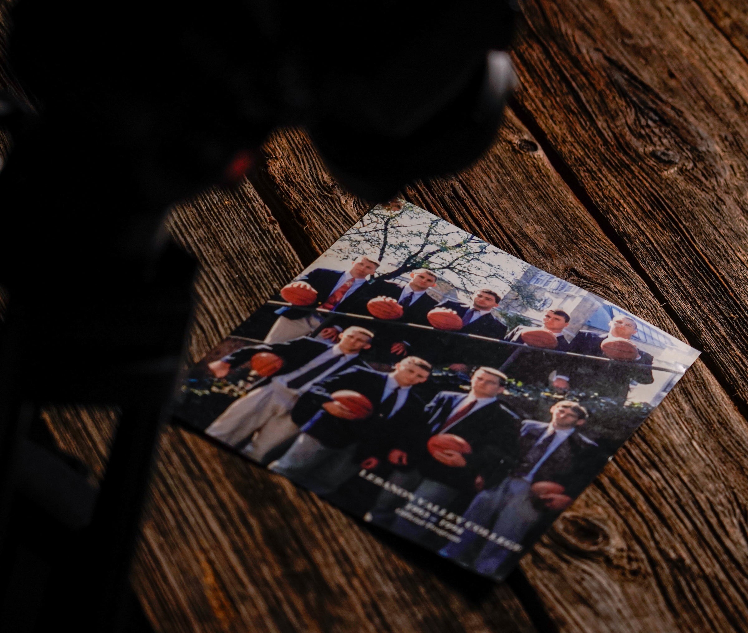 Behind the scenes shot of old photo on table during shooting of The Dutchmen documentary