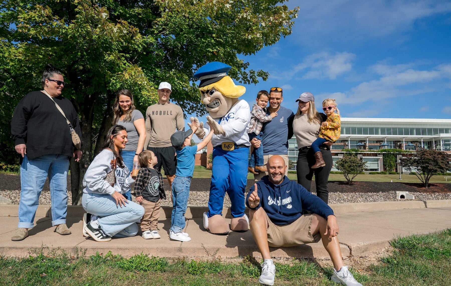 LVC Dutchman mascot with family at 2025 Homecoming game