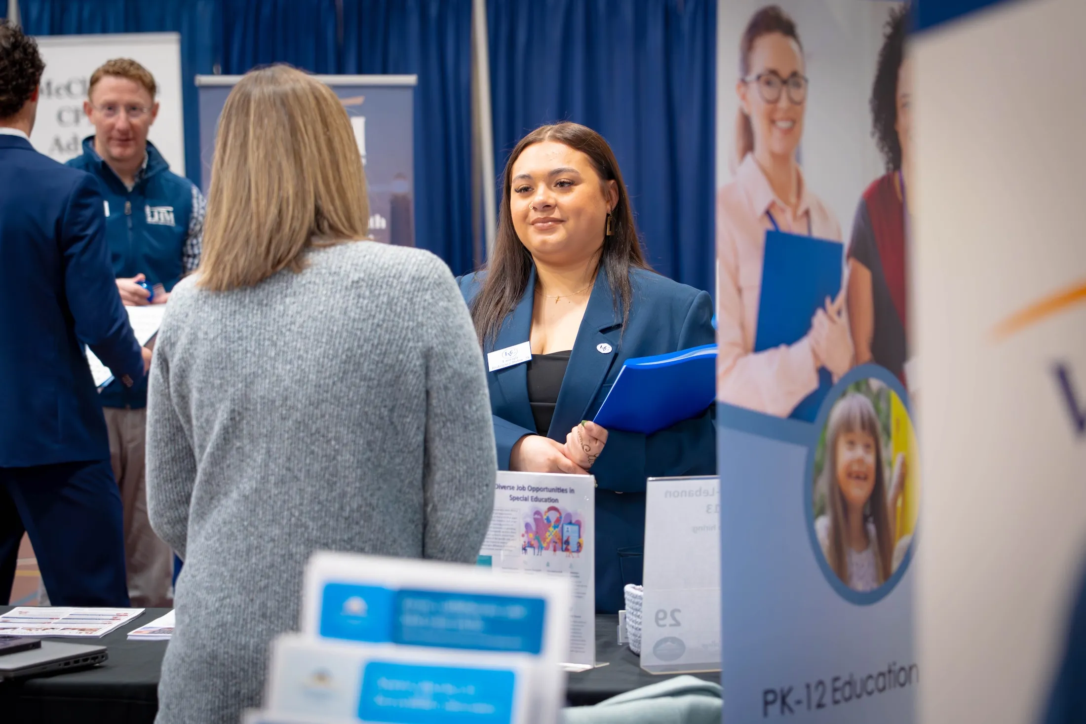 LVC student talks with employer representative at career fair