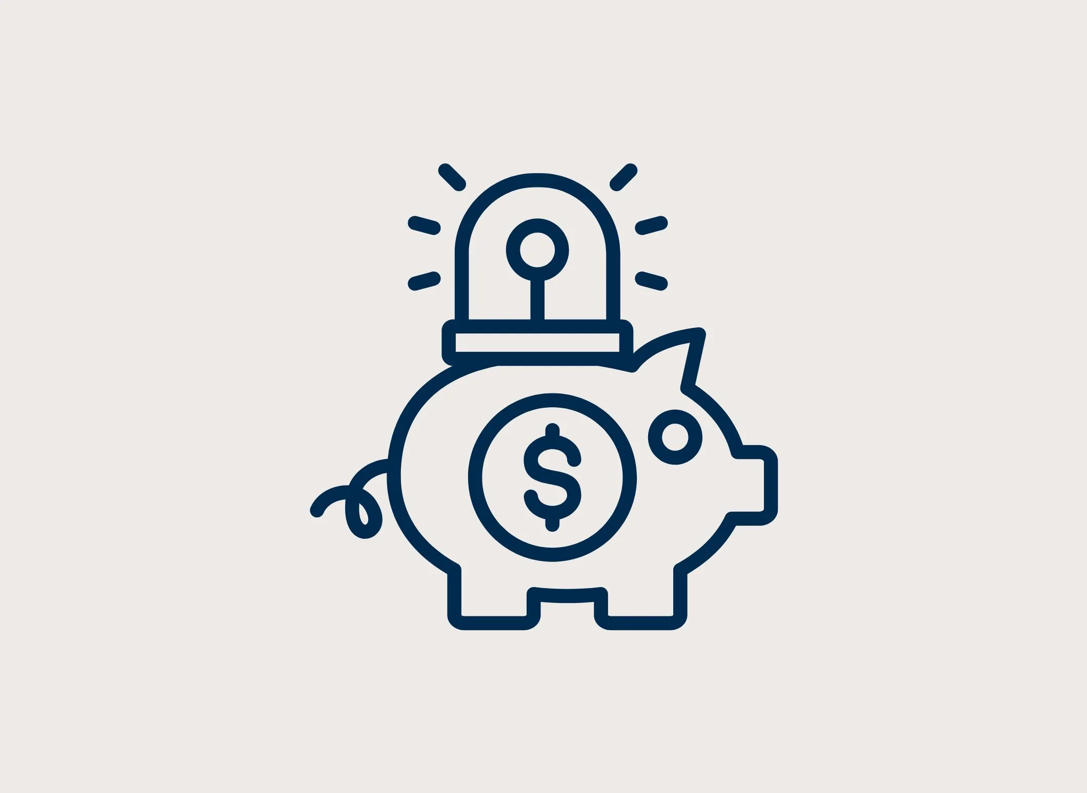 Piggy bank graphic with emergency light flashing above it