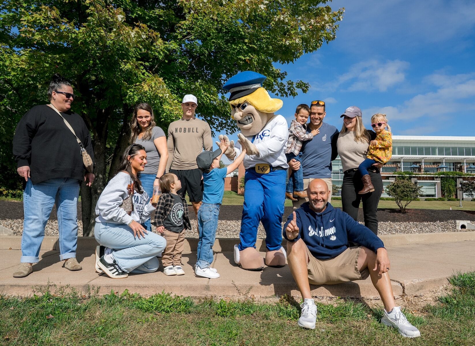 LVC Dutchman mascot with family at 2025 Homecoming game