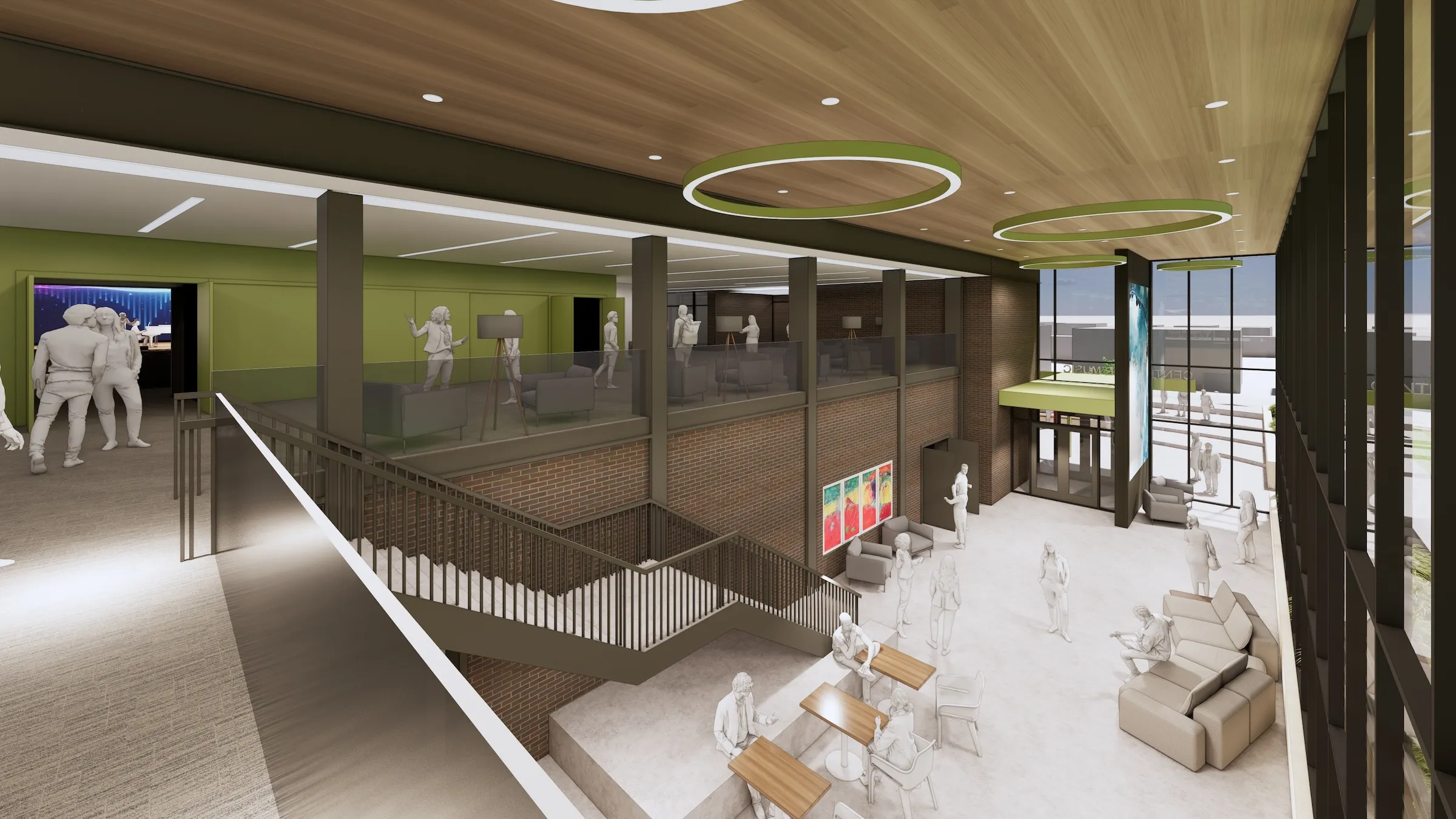 Rendering of new interior two-story glass lobby