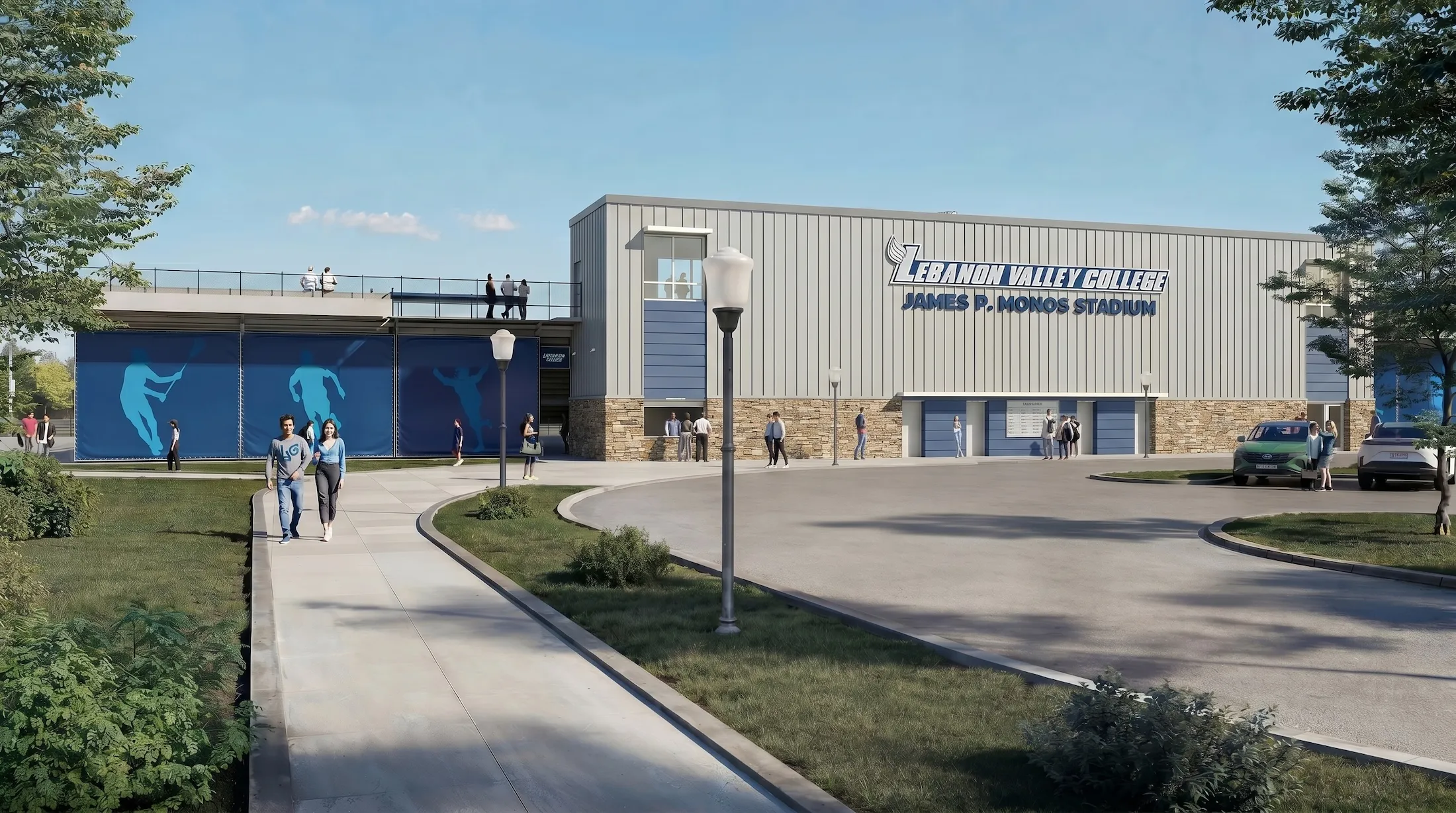Rendering of proposed press box addition at new LVC James P. Monos Stadium