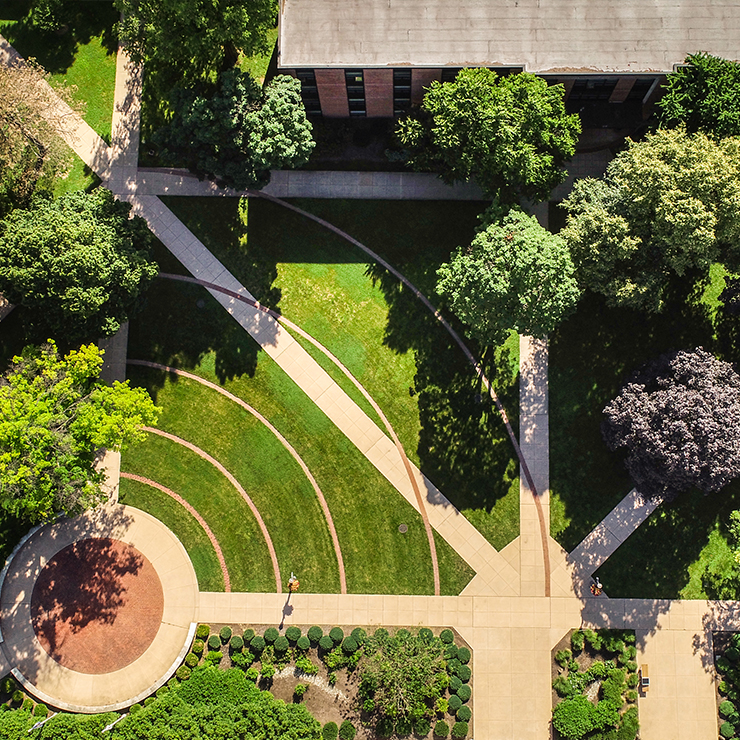 Direct aerial view of the Social Quad