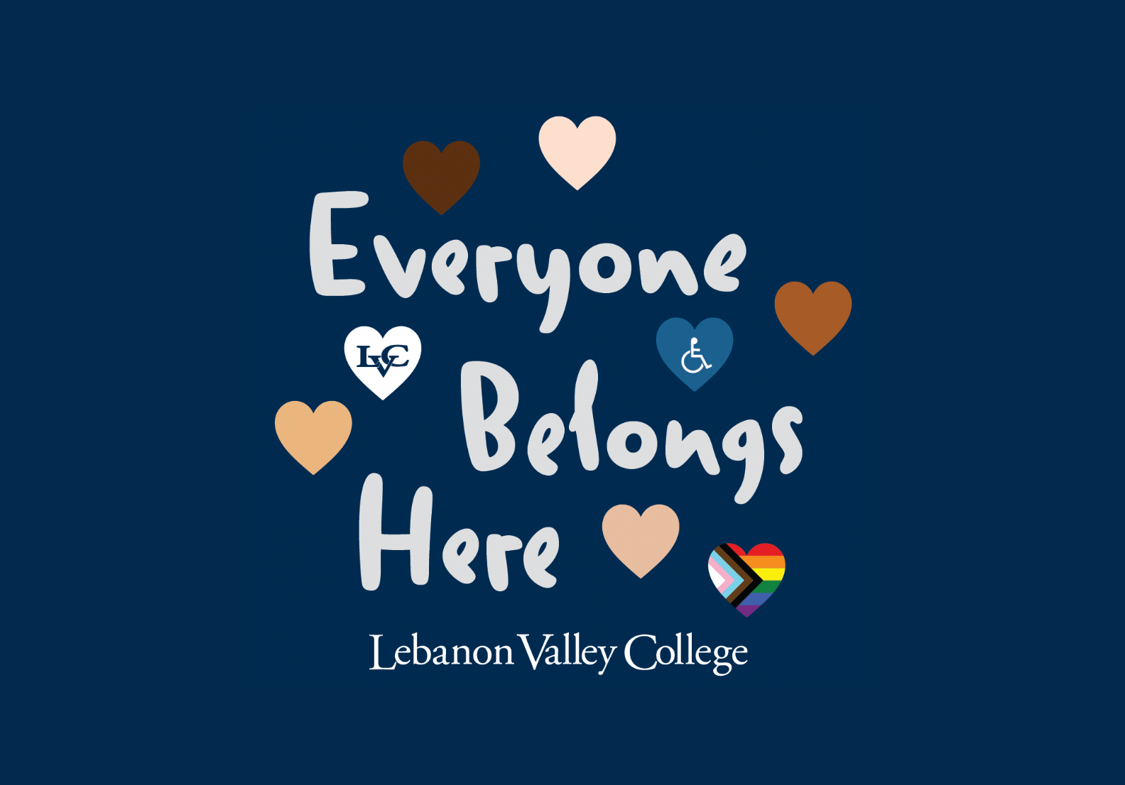Everyone Belongs Here graphic with hearts