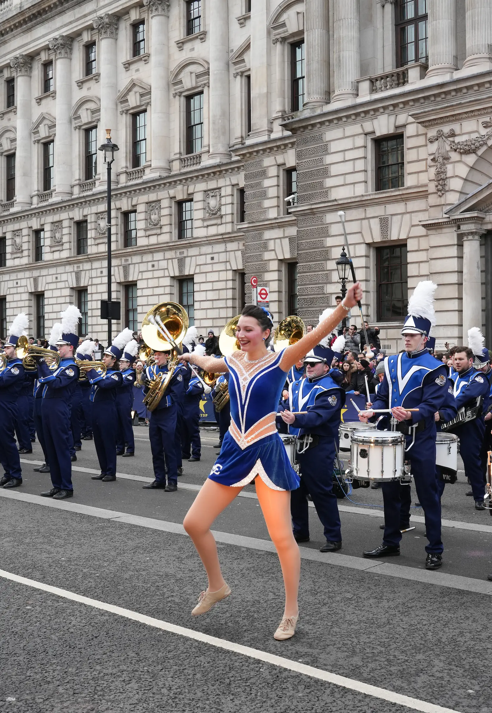 Pride of The Valley marching band participates in the London New Year's Day Parade, January 2023.