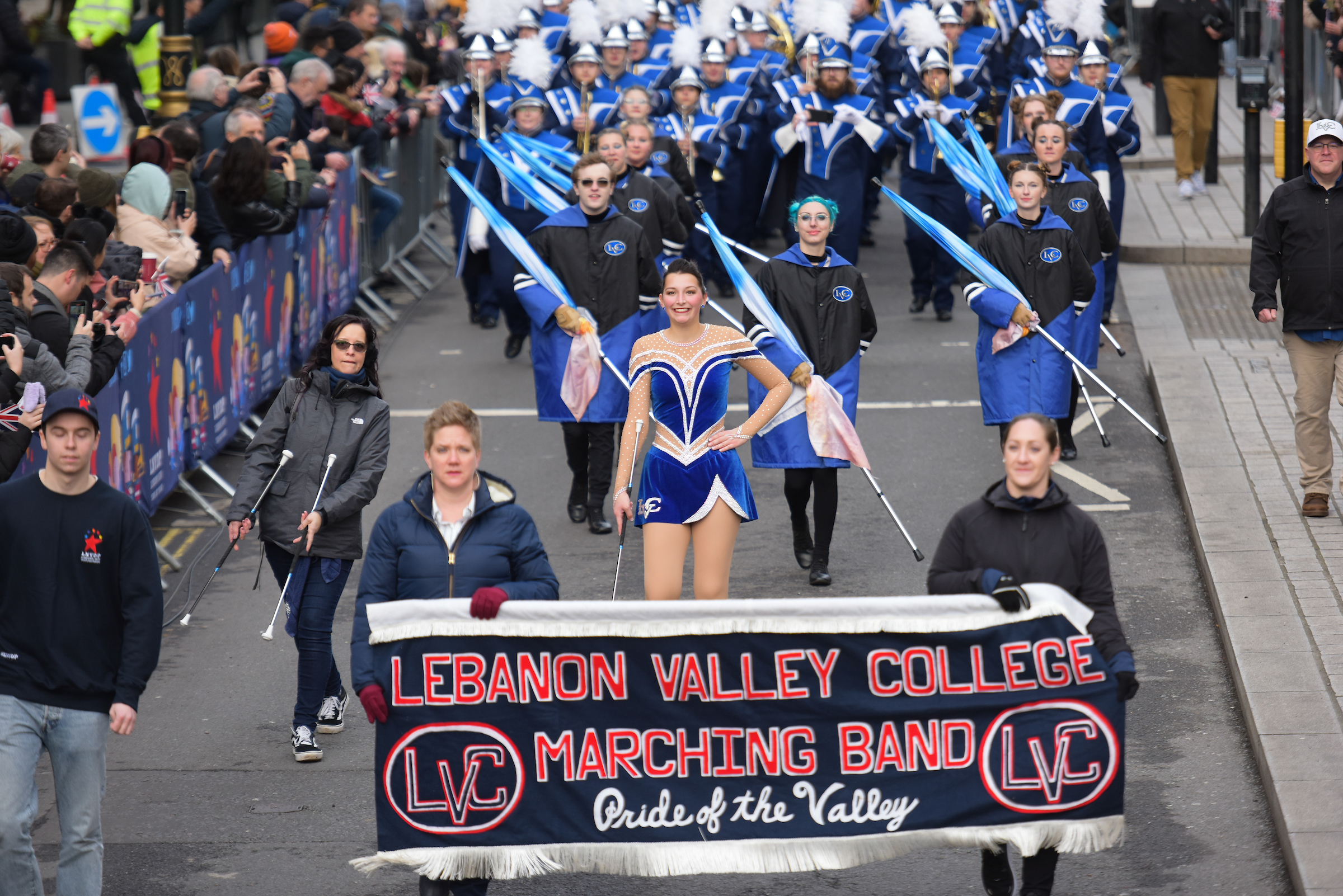 Pride of The Valley marching band participates in the London New Year's Day Parade, January 2023.