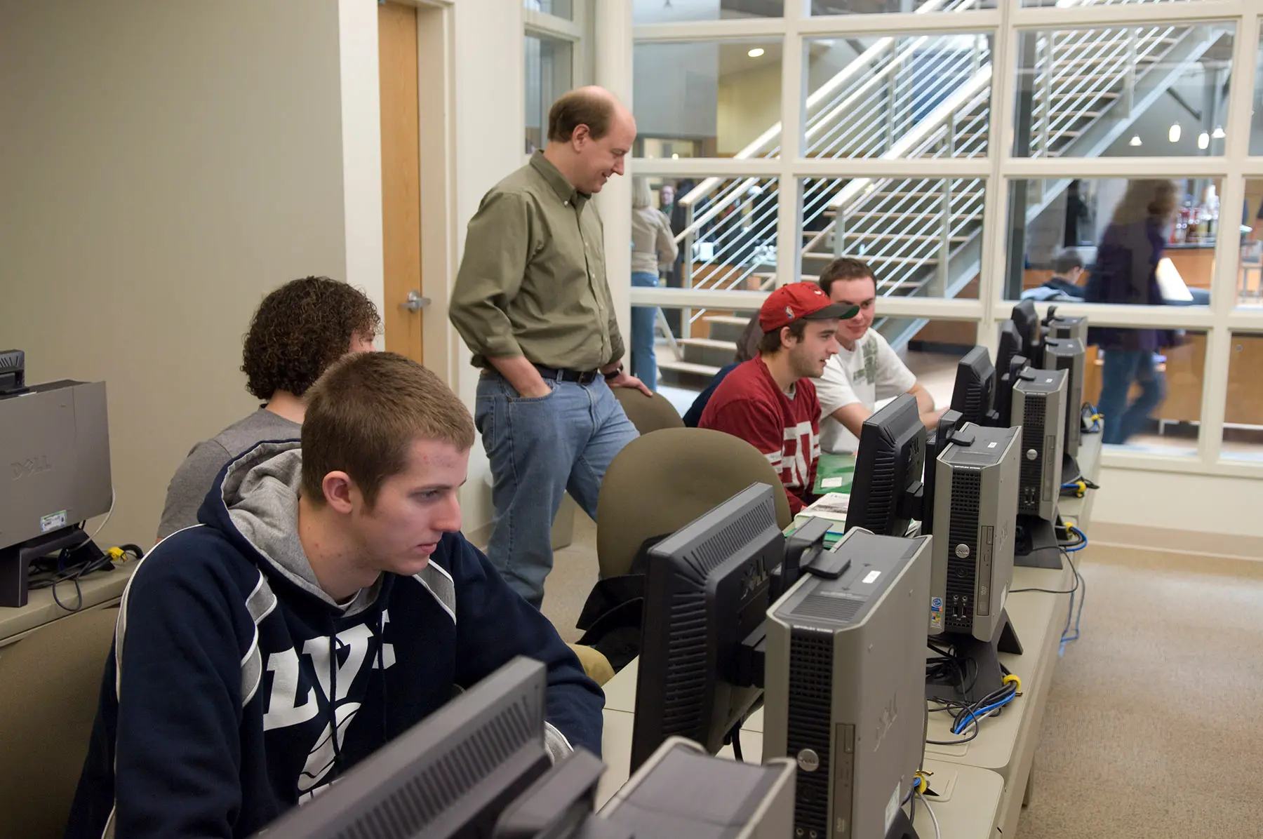 Students working in computer classroom