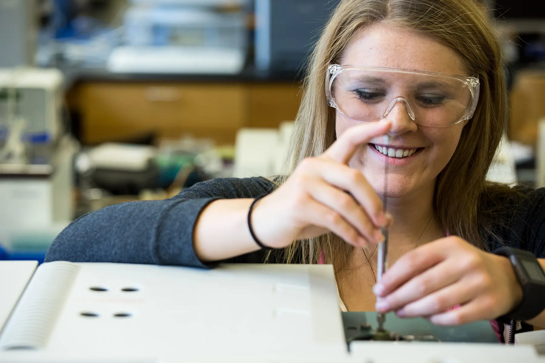 Student working in chemistry lab at Lebanon Valley College in Pennsylvania