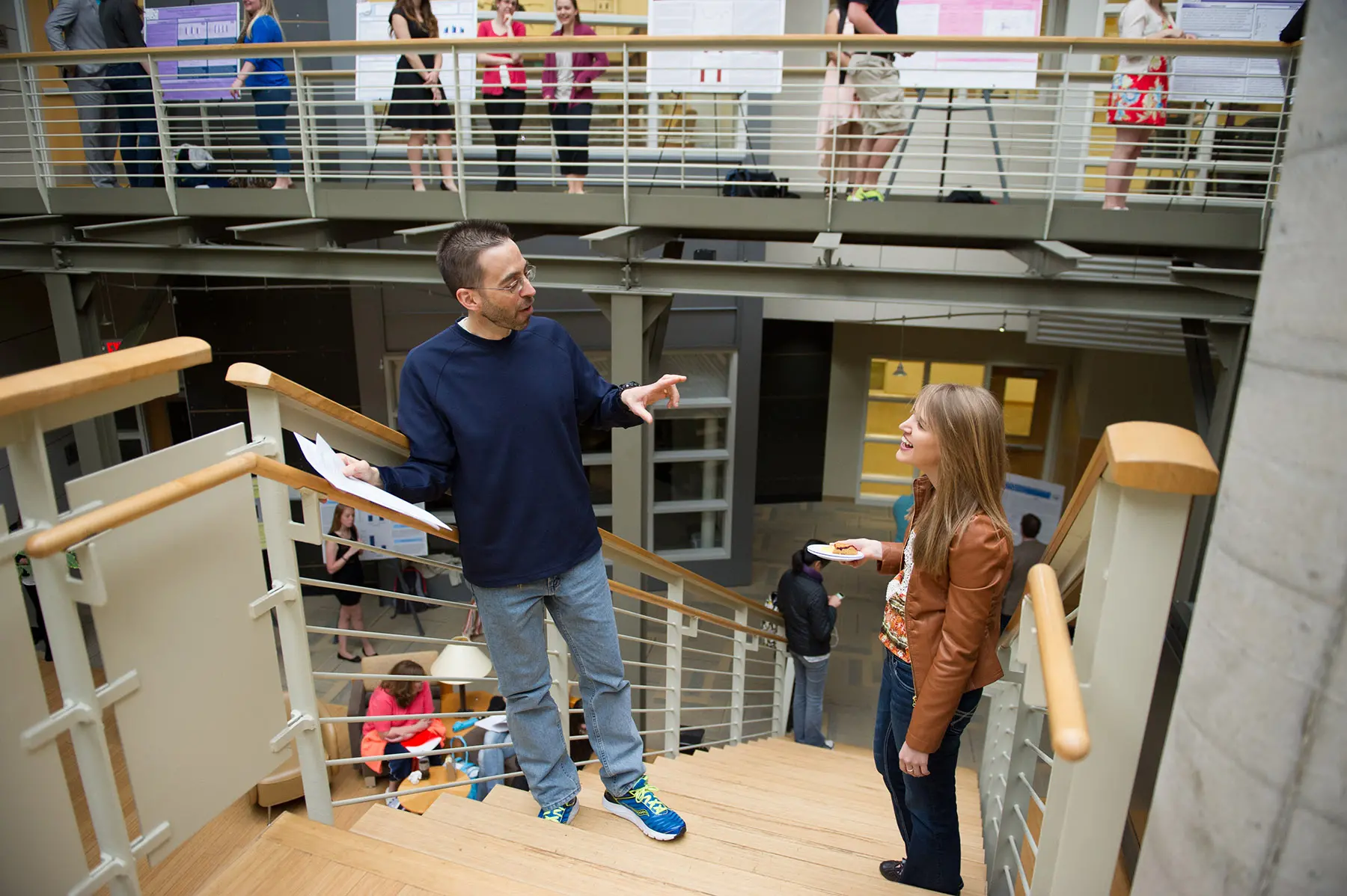 Students chatting on stairs