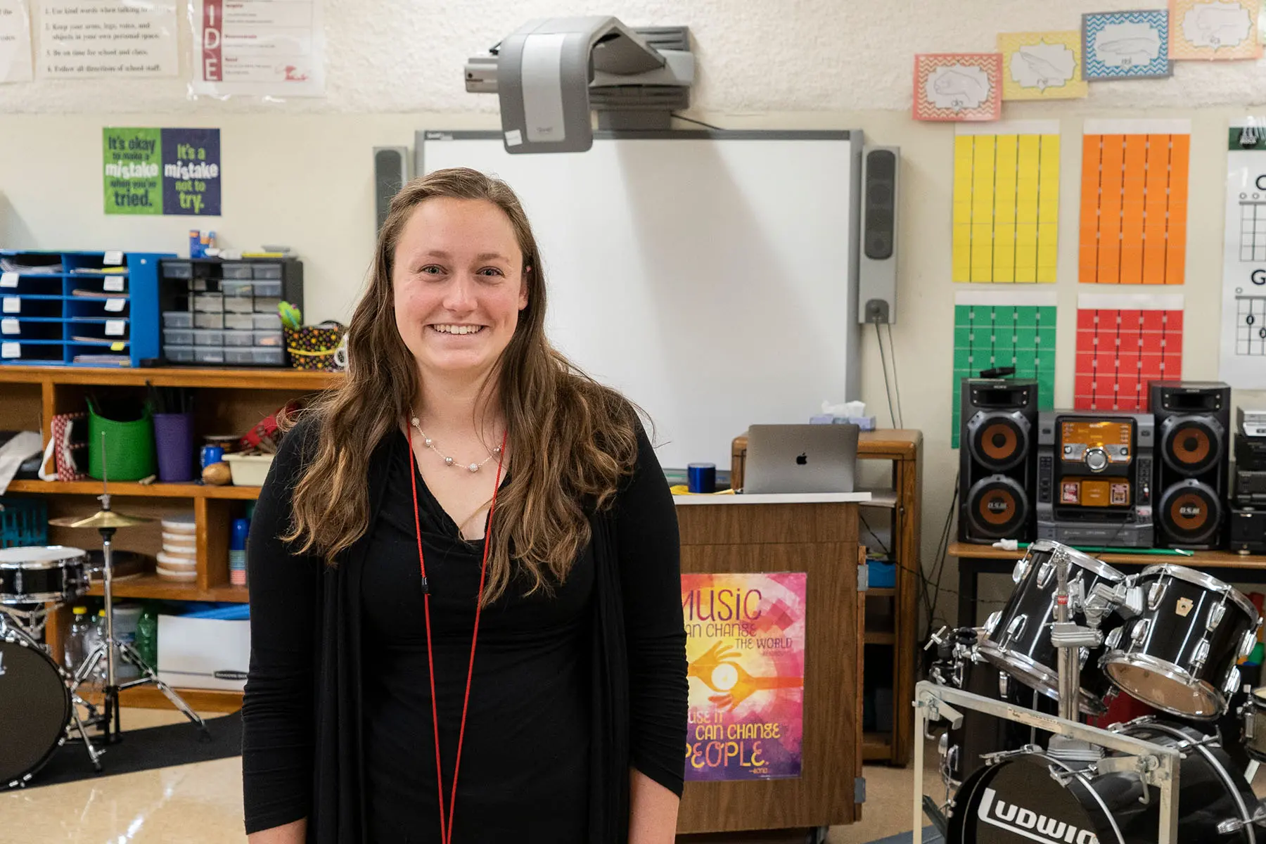 Music educator in music room