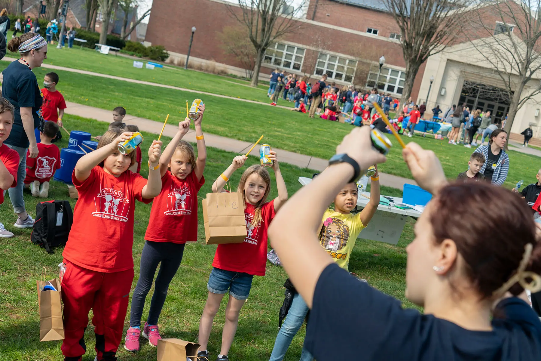 Elementary students learning about music