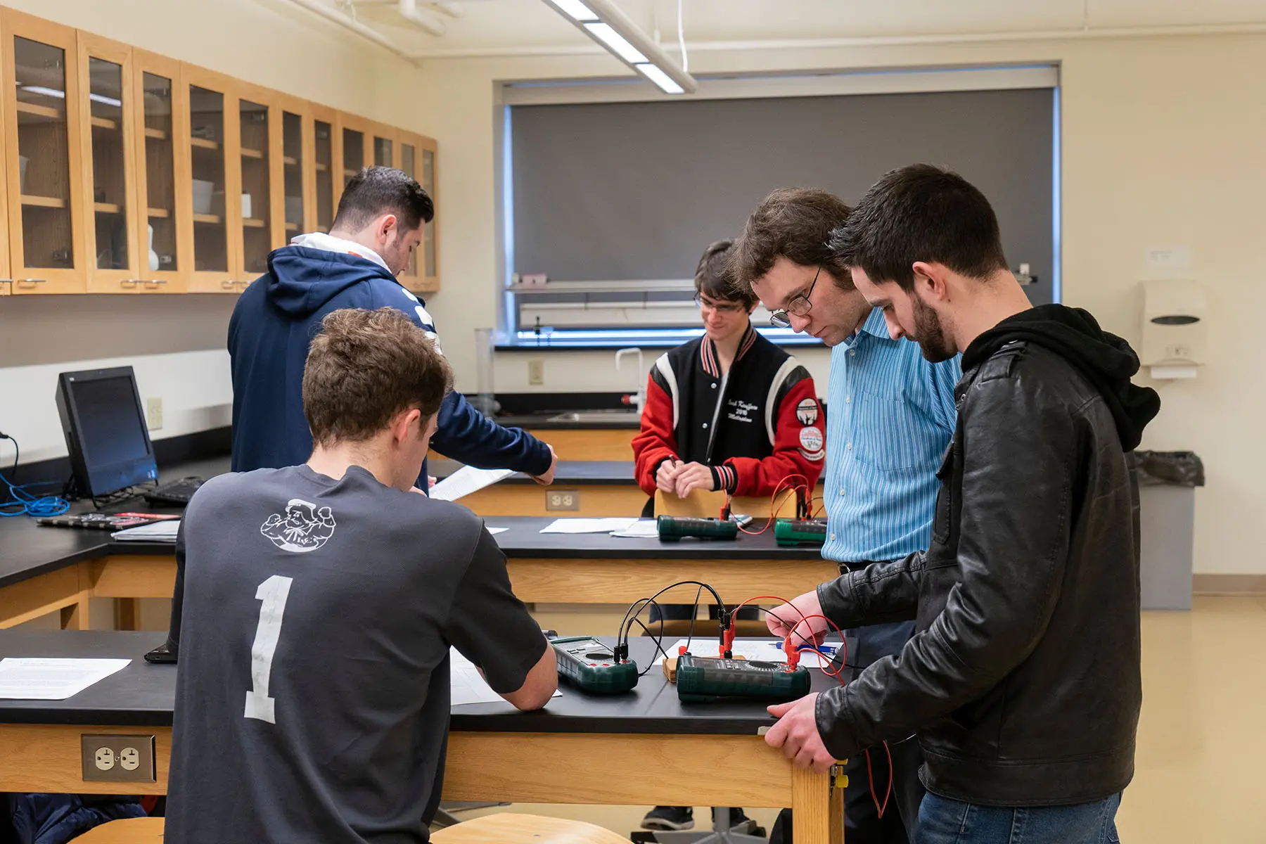 Students working on a project in an engineering lab