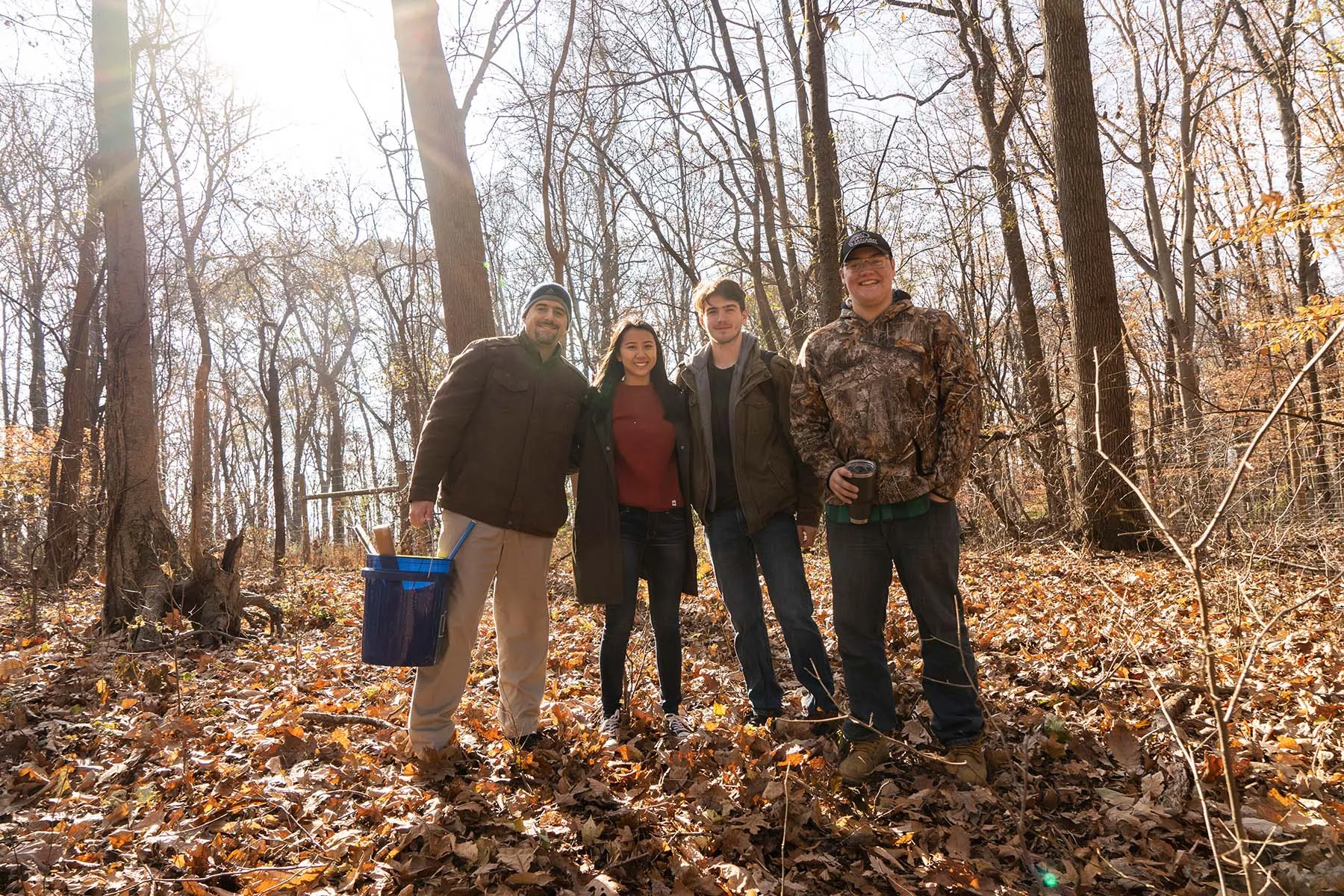 Students out in woods during field research