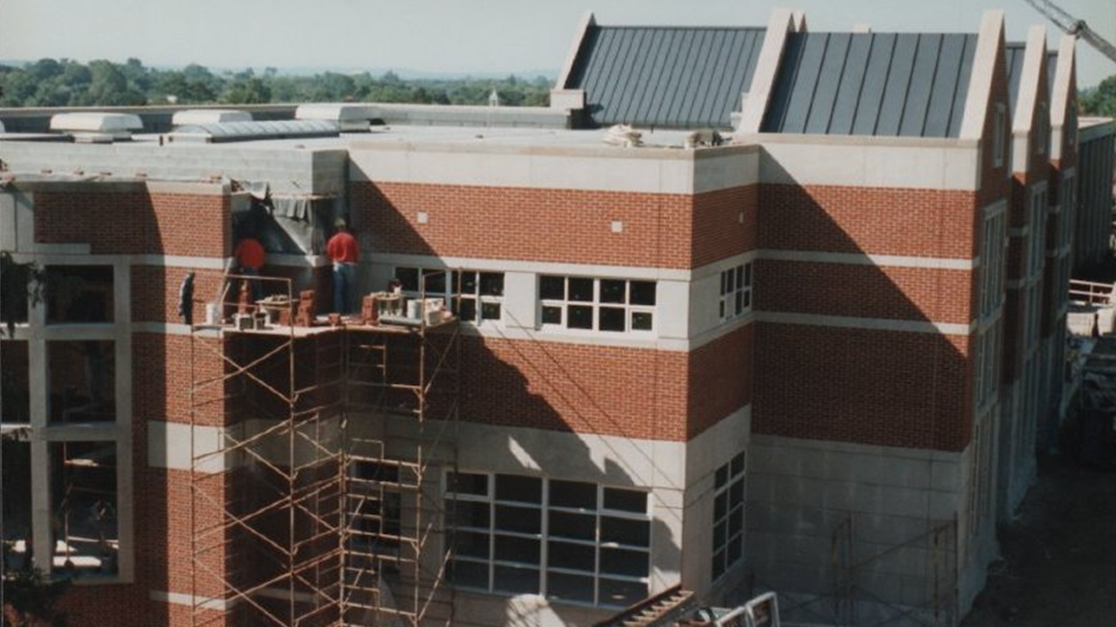 Exterior photo of the Bishop library under construction