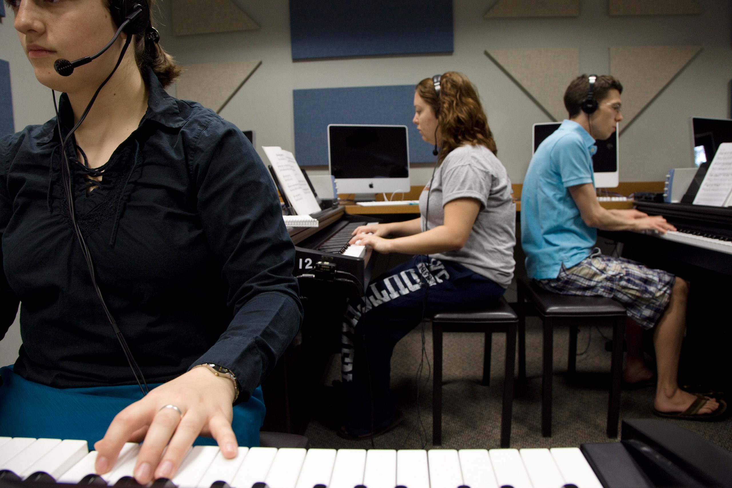 Students work in the music technology center
