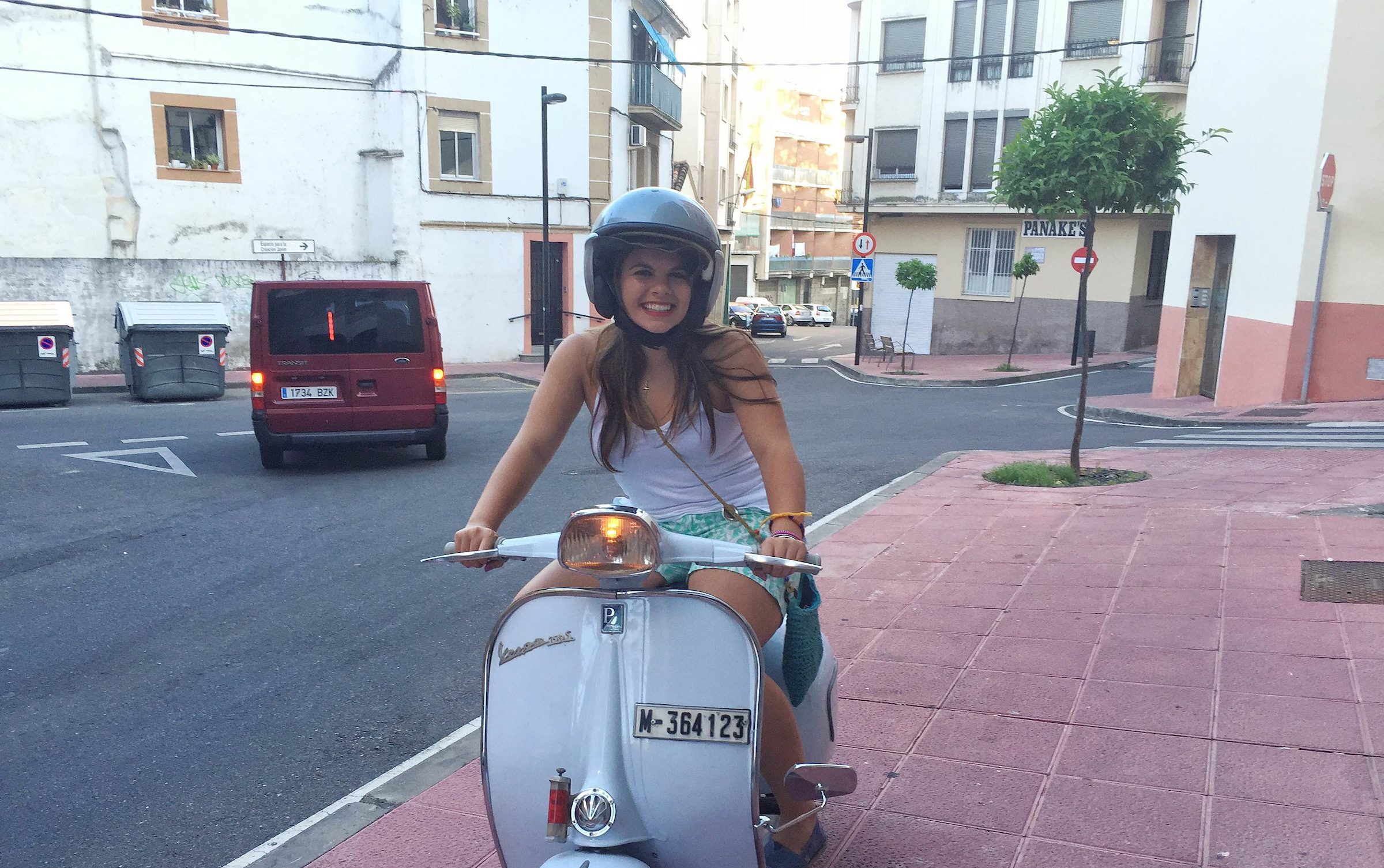 Student on motor bike in Valencia, Spain