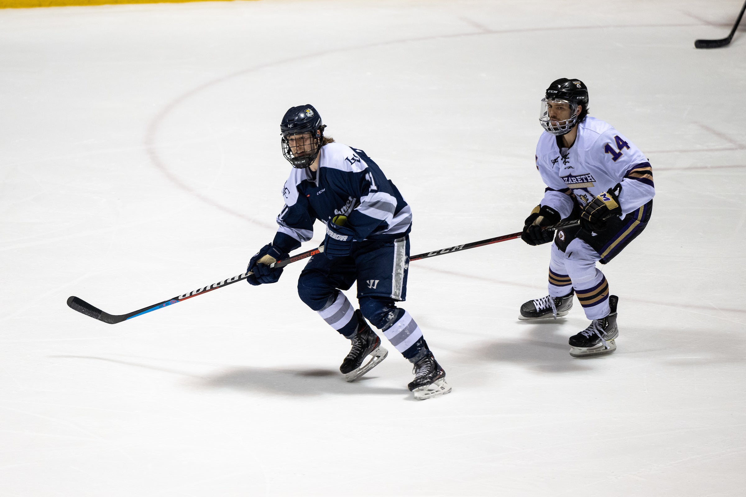 Eric Malcarney on ice for LVC men's ice hockey