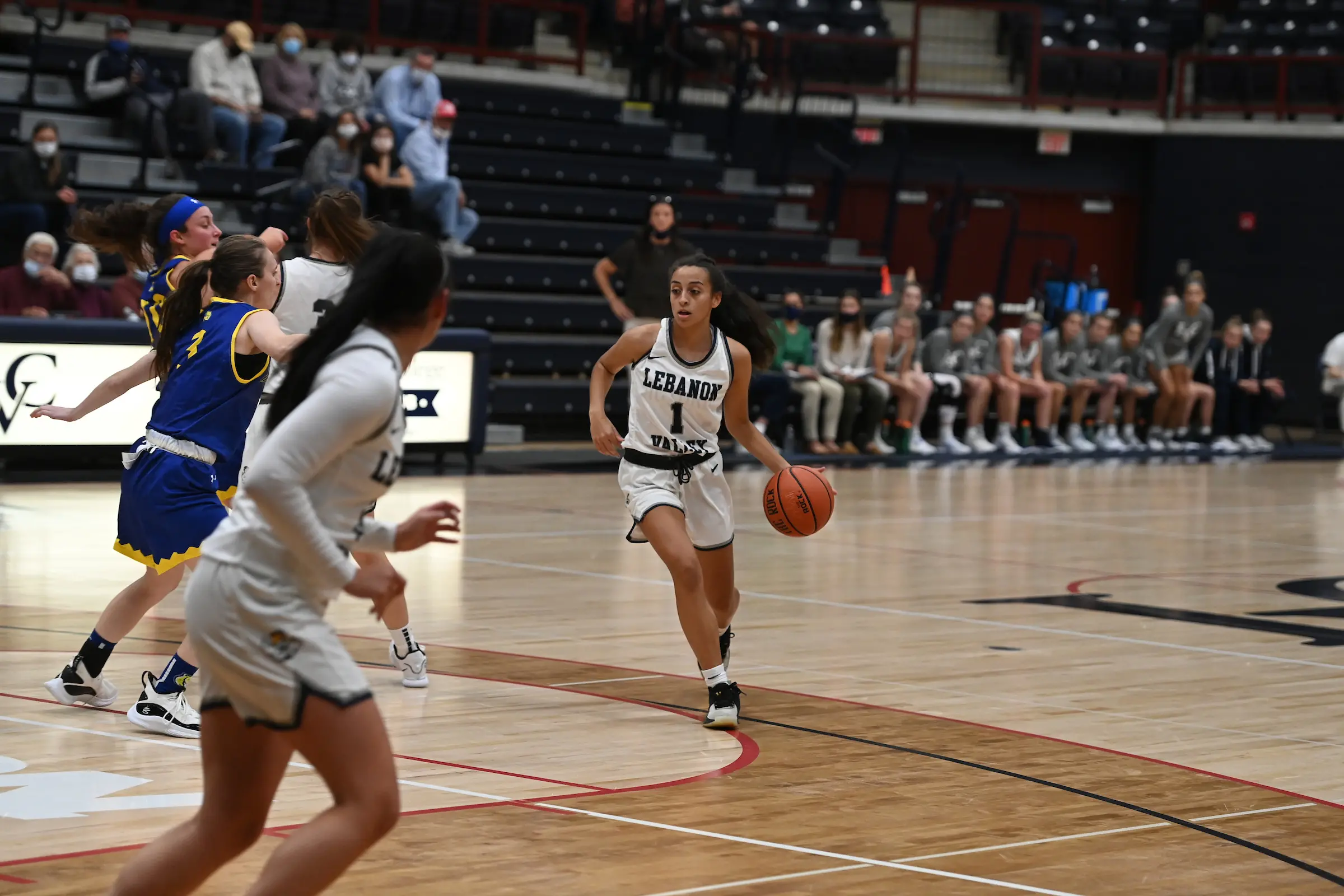 Cristina Fernandez traveling with ball for LVC Women's Basketball