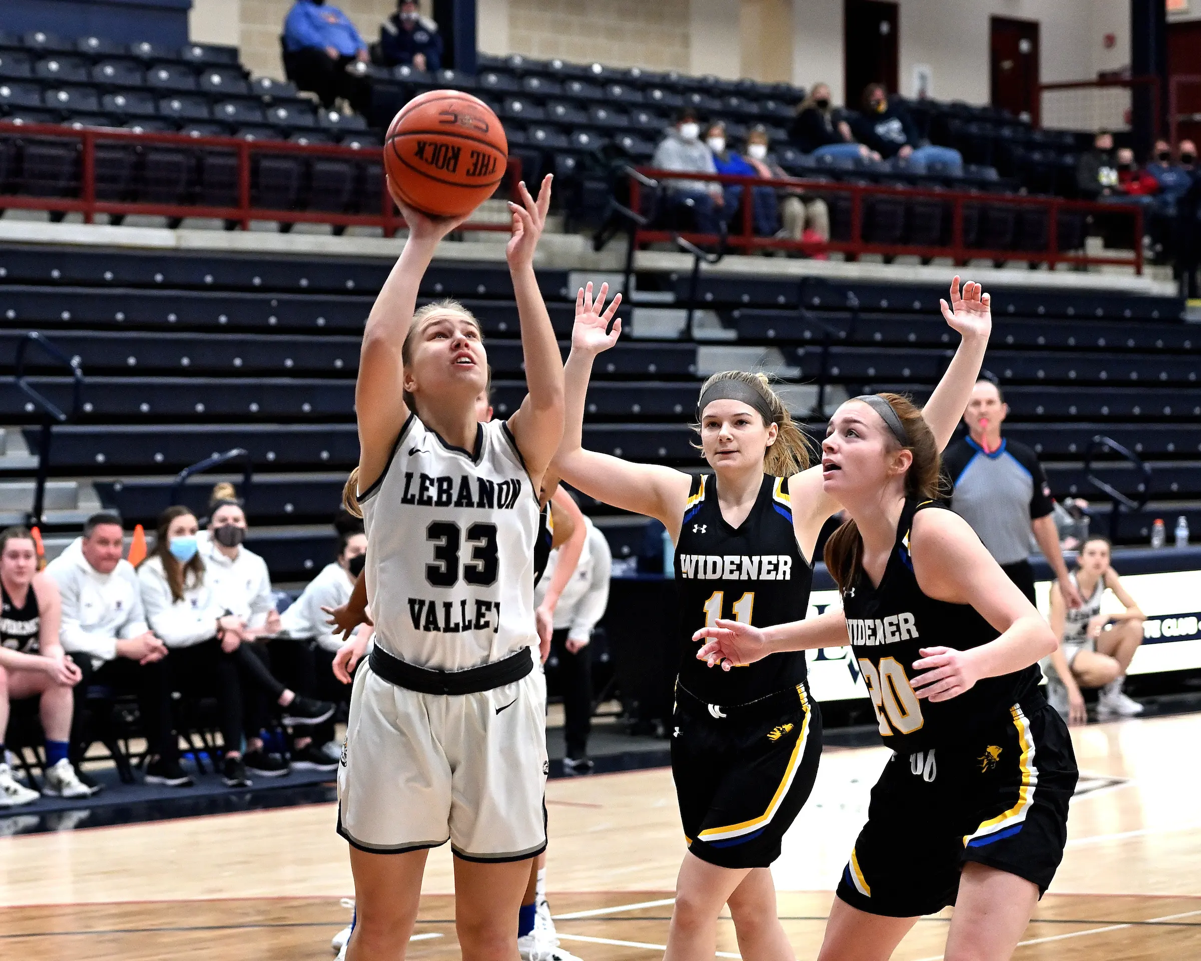 Kate Fitzpatrick shoots ball for LVC women's basketball