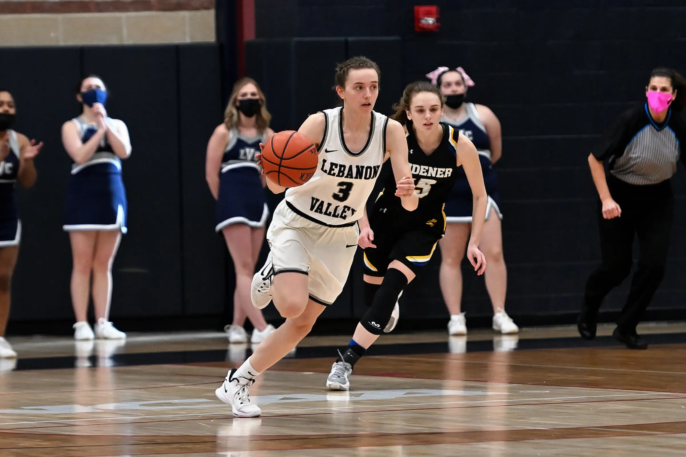 Daelyn Stabler dribbles ball for LVC women's basketball