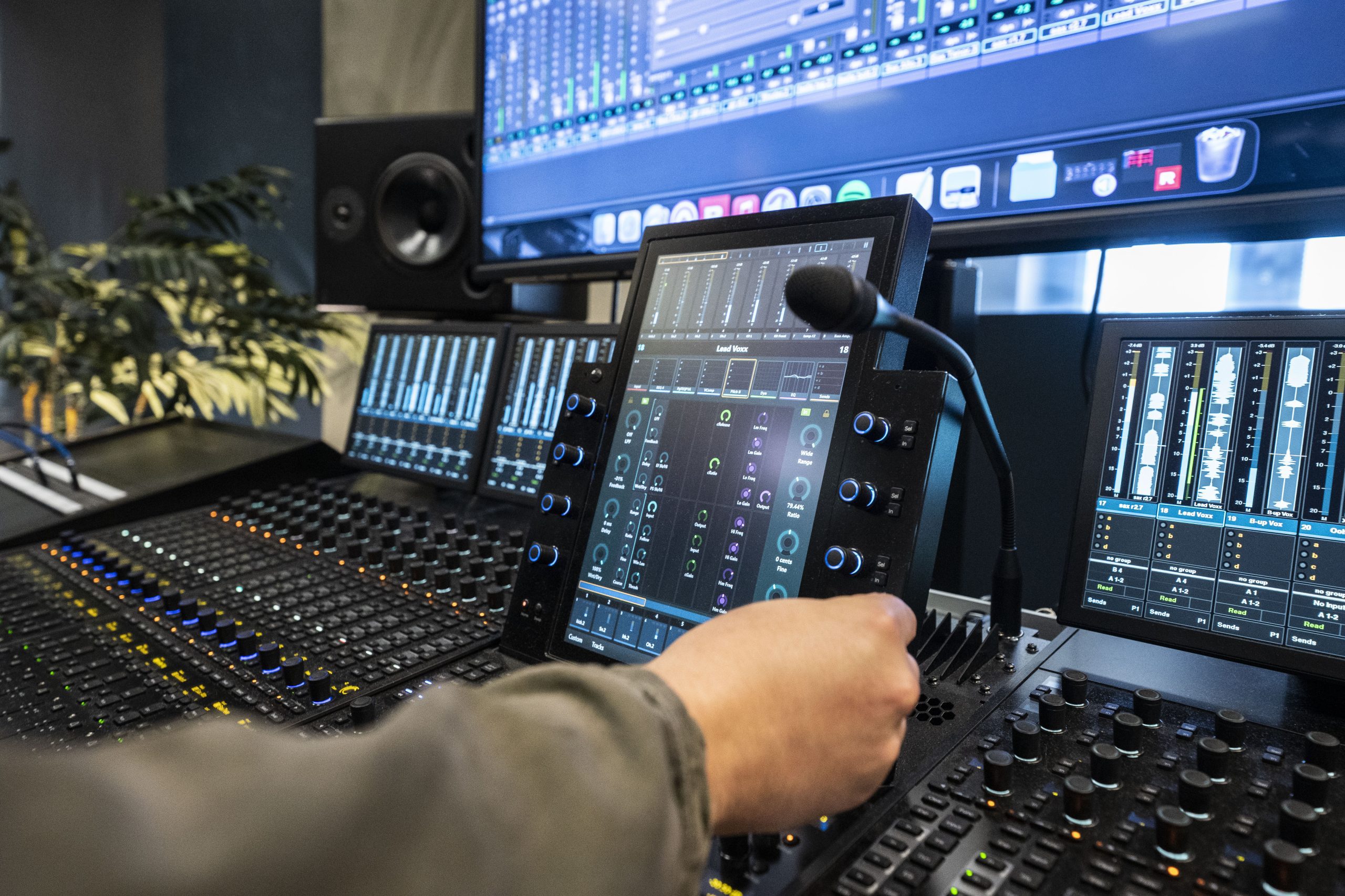 student uses audio equipment in Studio B at LVC