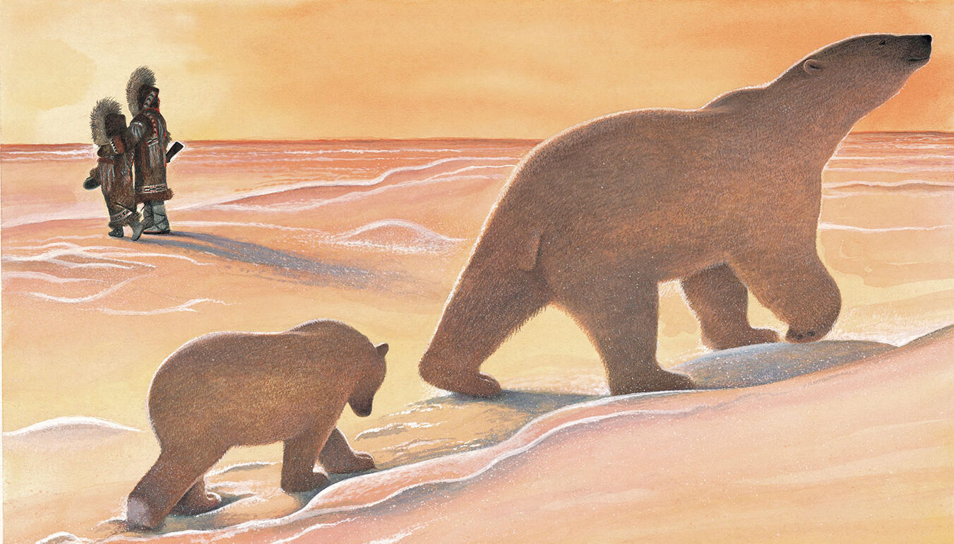 Wendell Minor, Snow Bear, 1999, watercolor, 9 ½ x 15 1/2 inches, Ruth E. Engle Memorial Collection, Murray Library, Messiah University.