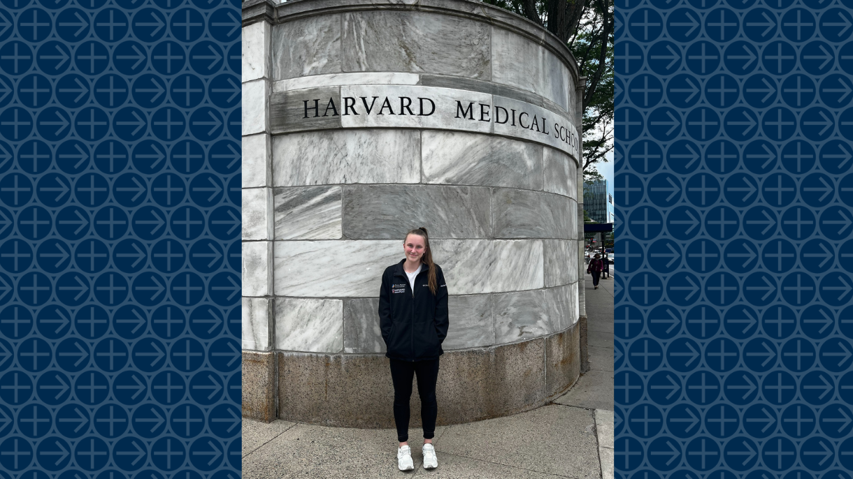 Olivia Magneson outside of Harvard Medical School