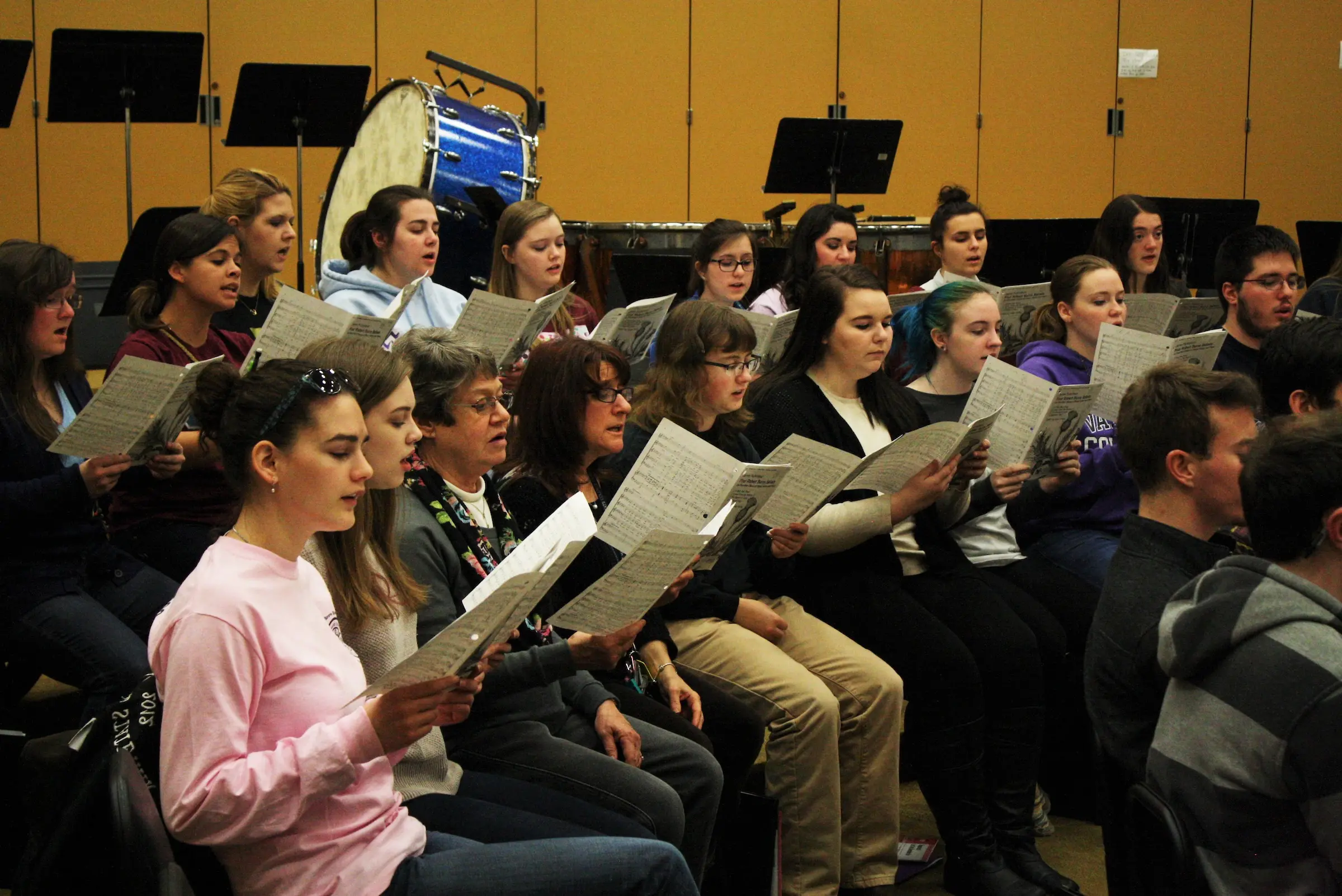 College choir sings during practice