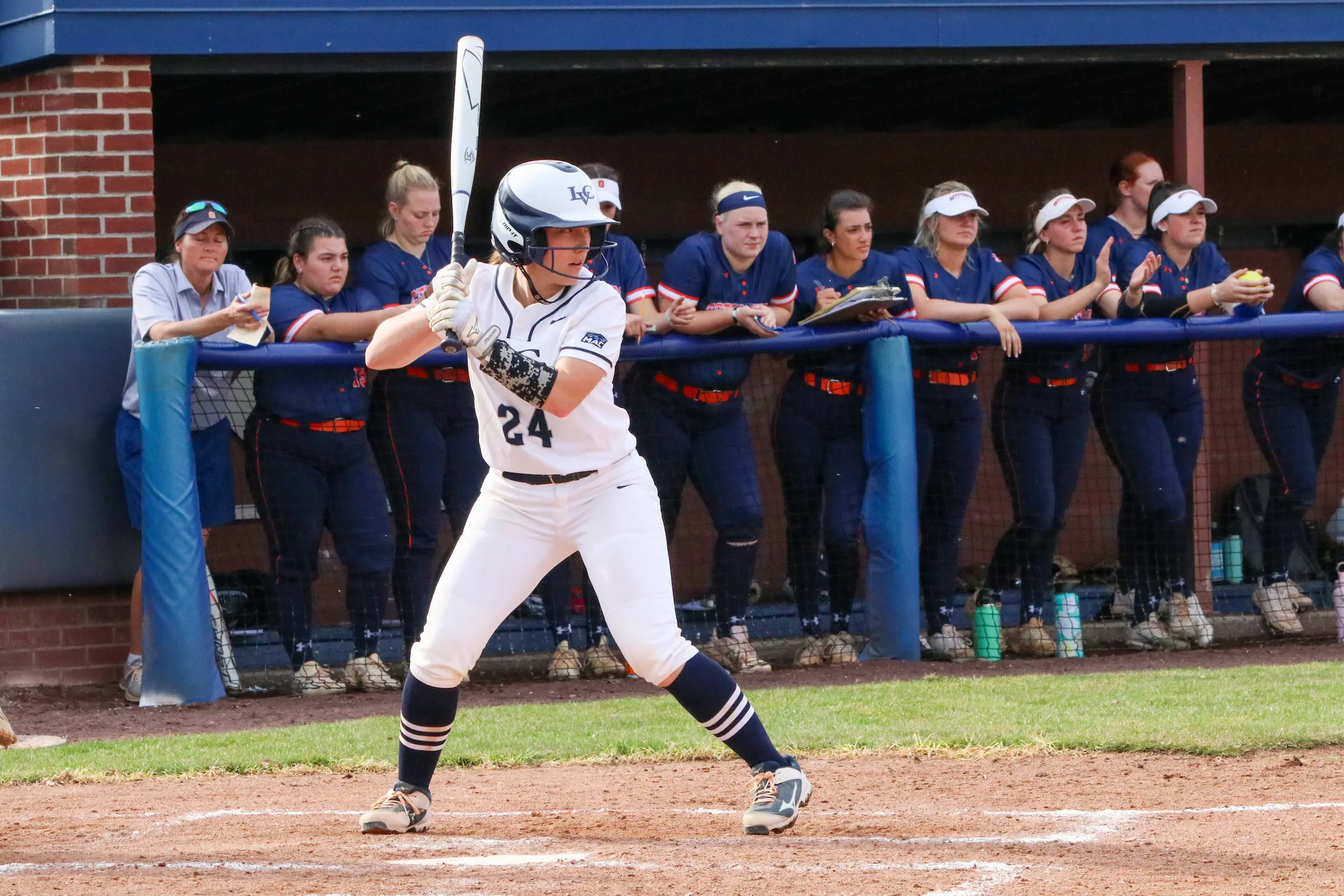 Danni Holmes at plate during at bat for LVC softball