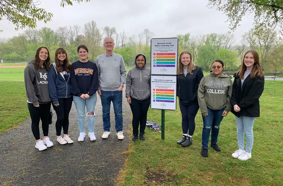 Lebanon Valley College early childhood education students celebrate the opening of the Basics Learning Trail