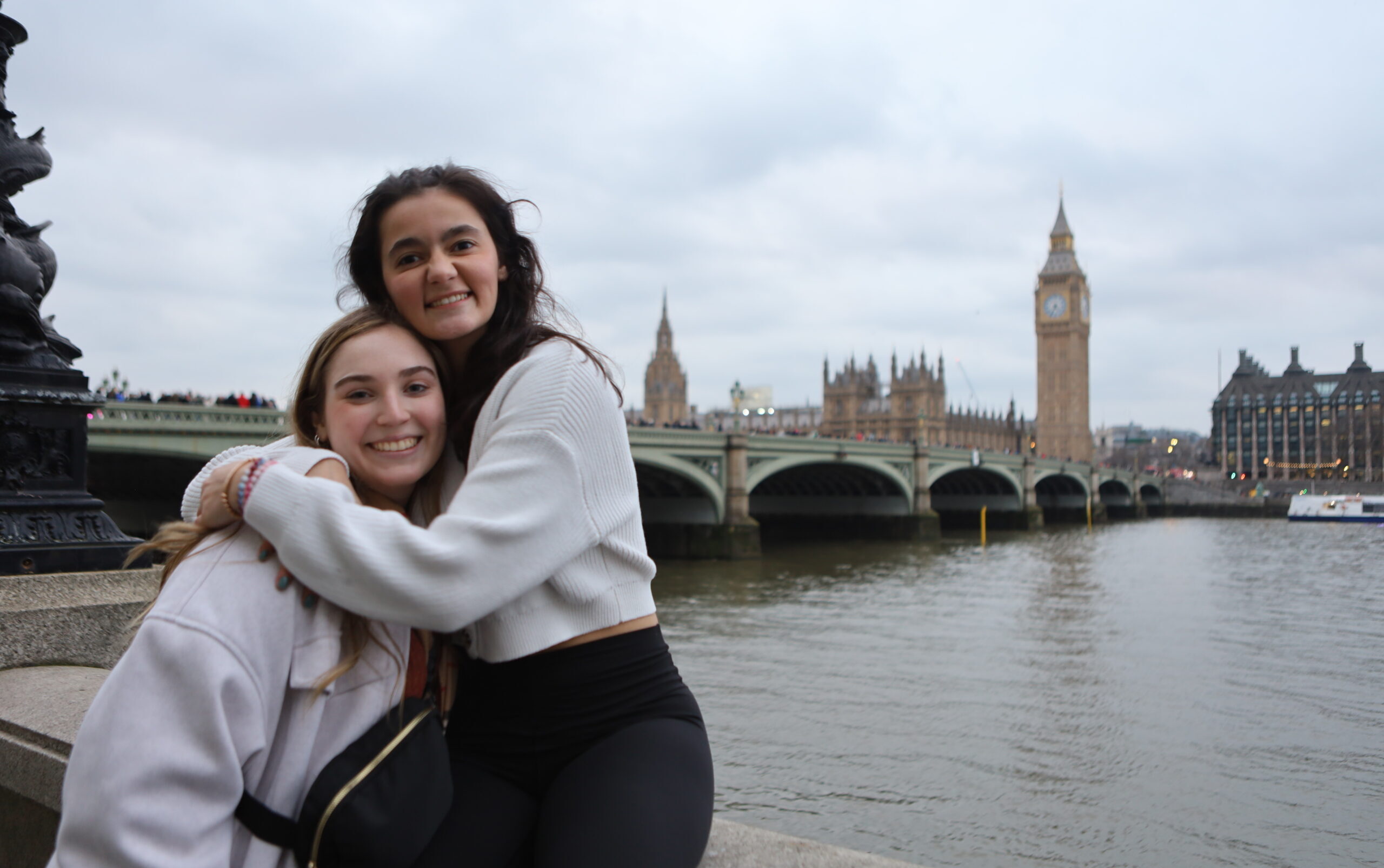 LVC students Nicole and Abby pose in front of Big Ben