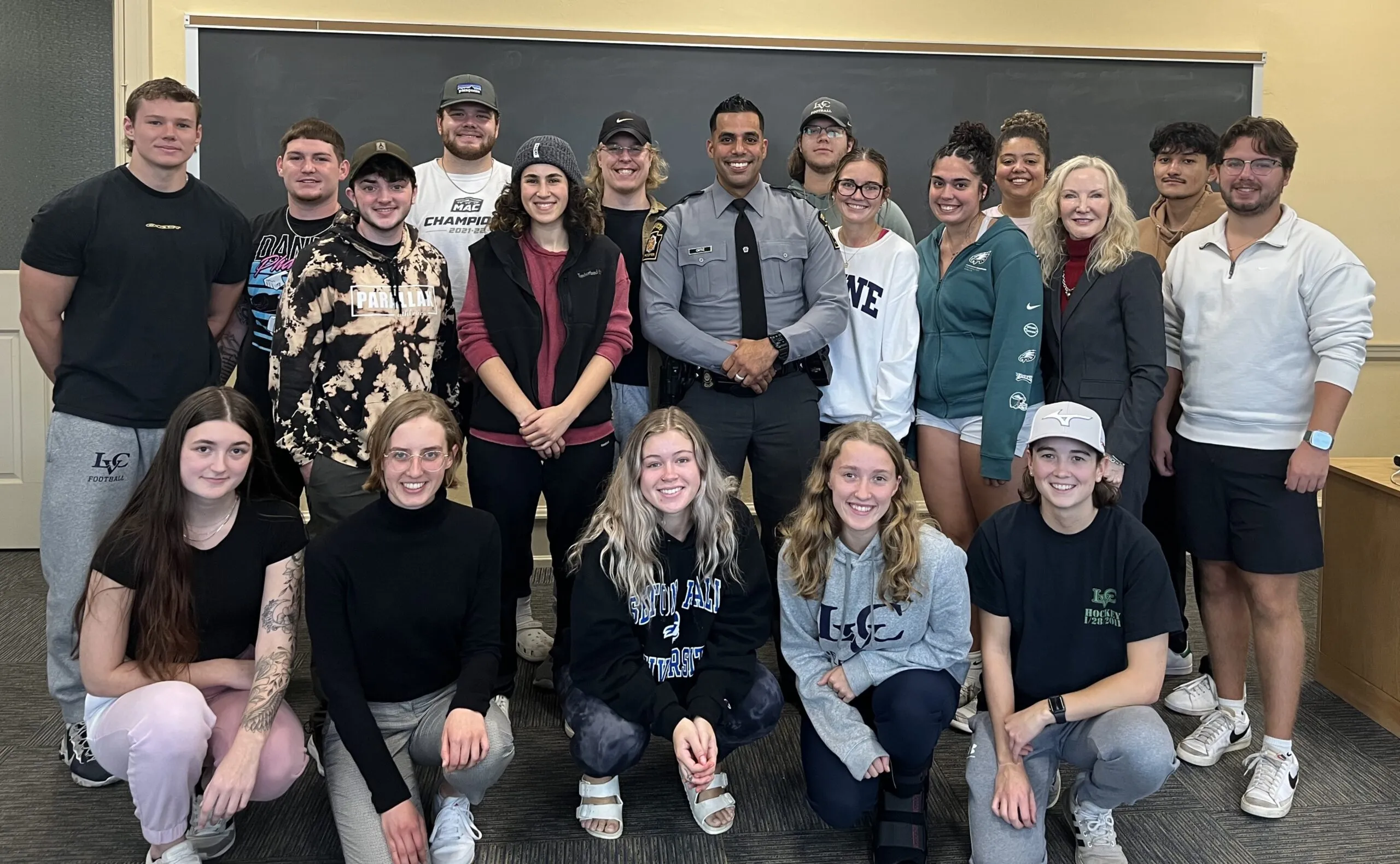 Trooper Ortiz visits with LVC criminal justice students