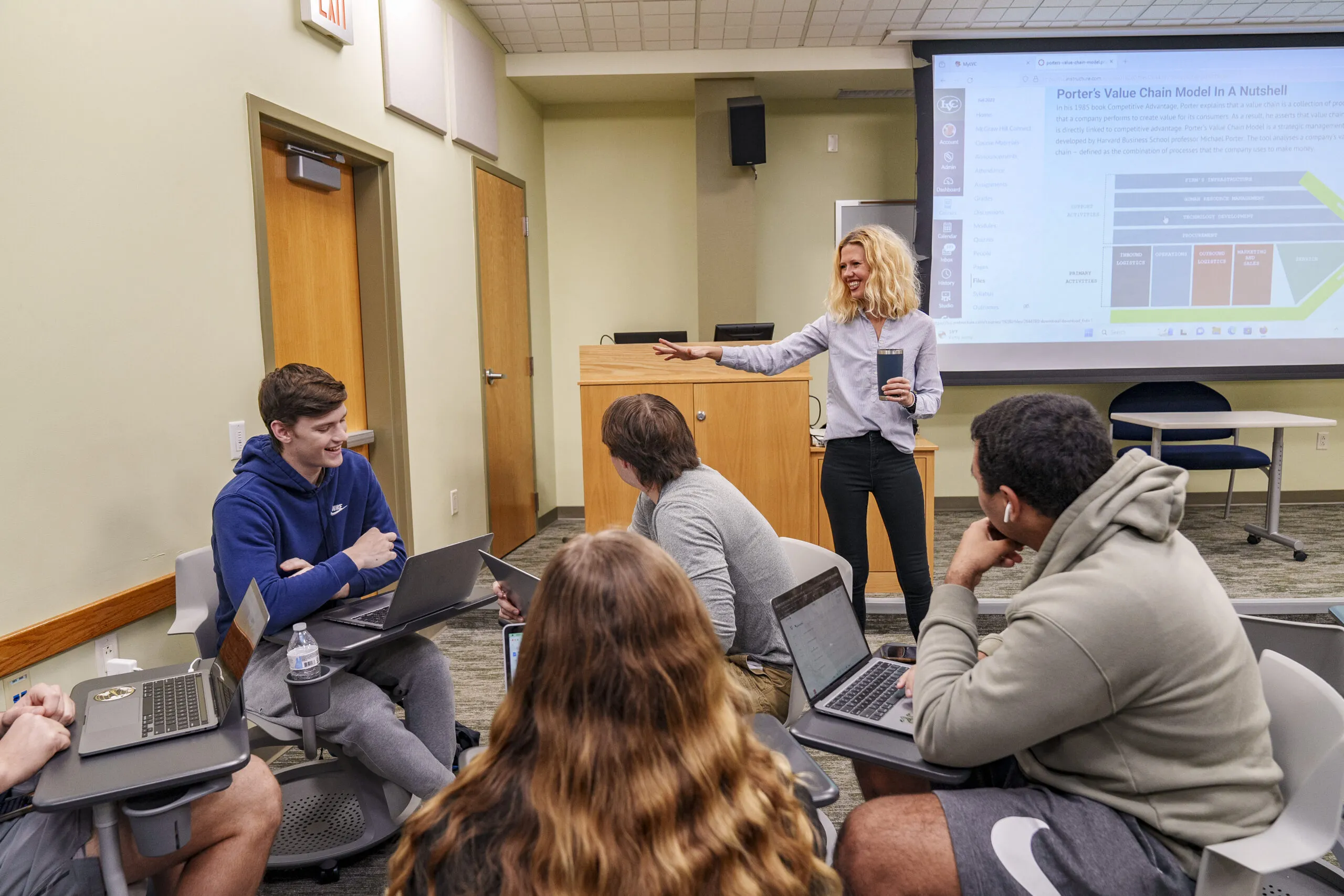 Students sit in marketing class with Dr. Kimberlee Josephson at LVC.