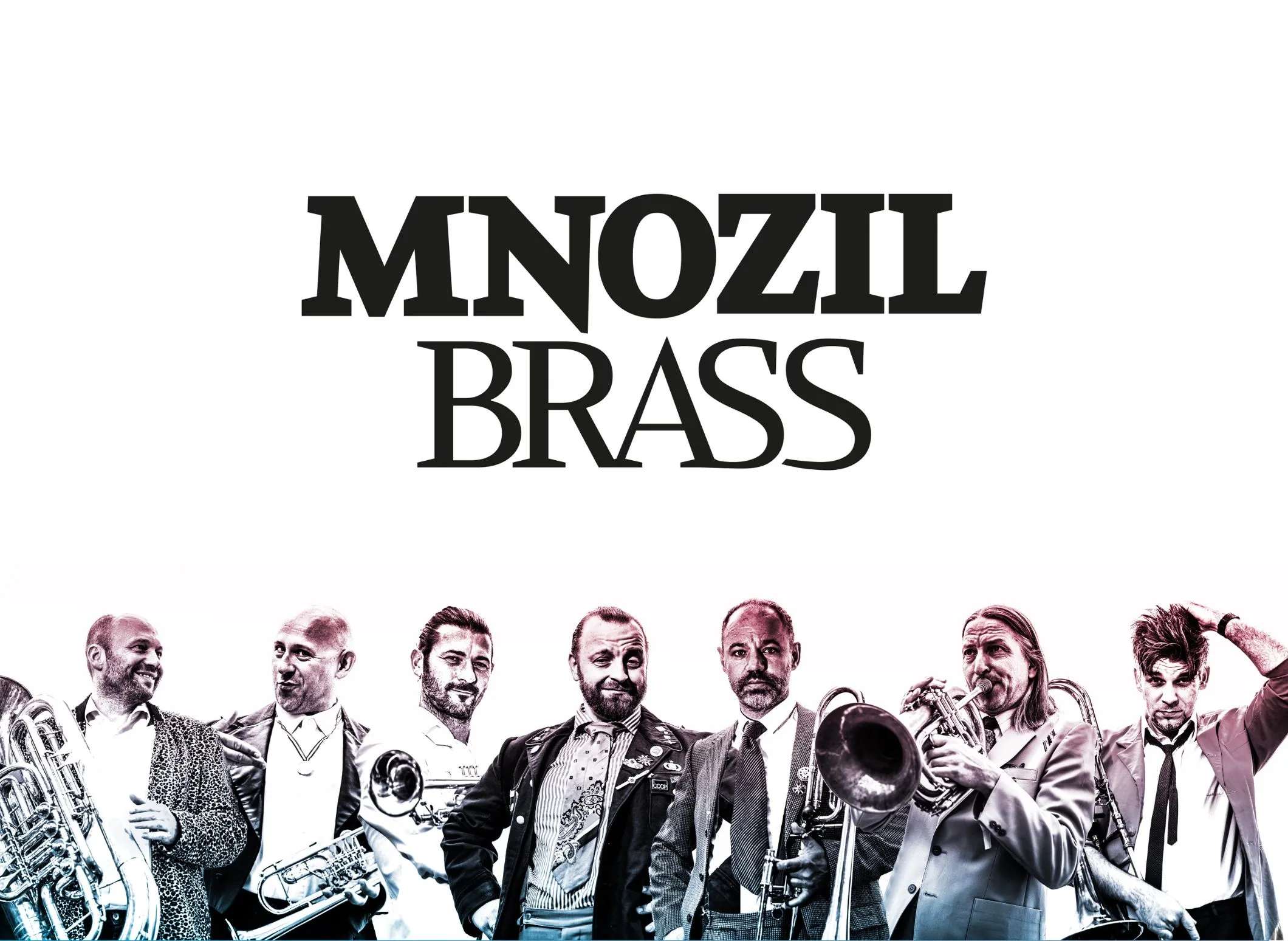 Mnozil Brass band members and logo