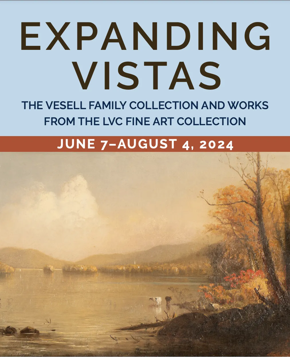 Expanding Vistas art gallery exhibit art featuring "American School, Distant Thunderstorm with Cows Wandering," 19th century, oil on canvas