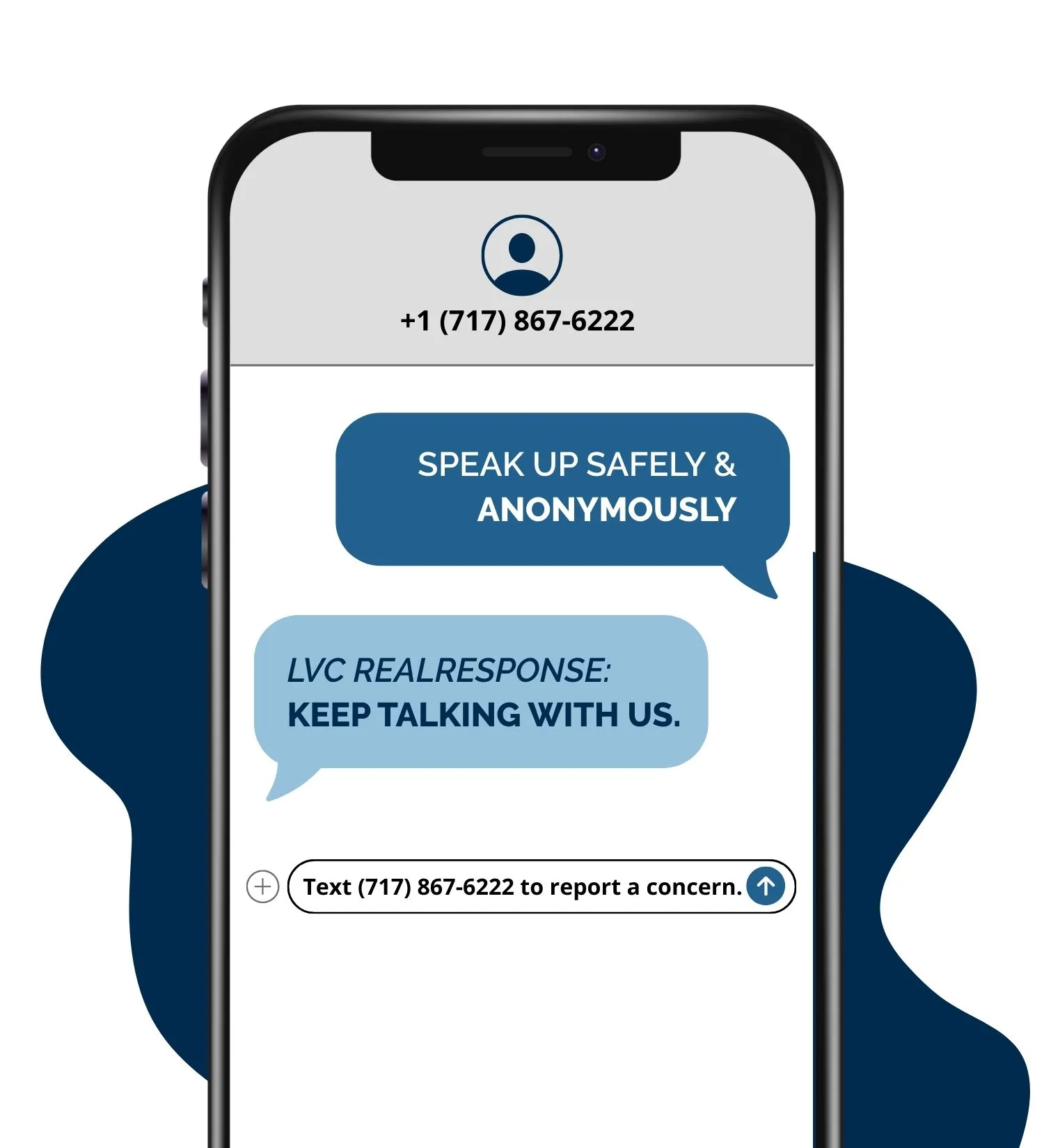 Phone screen shows message to LVC RealResponse reporting system