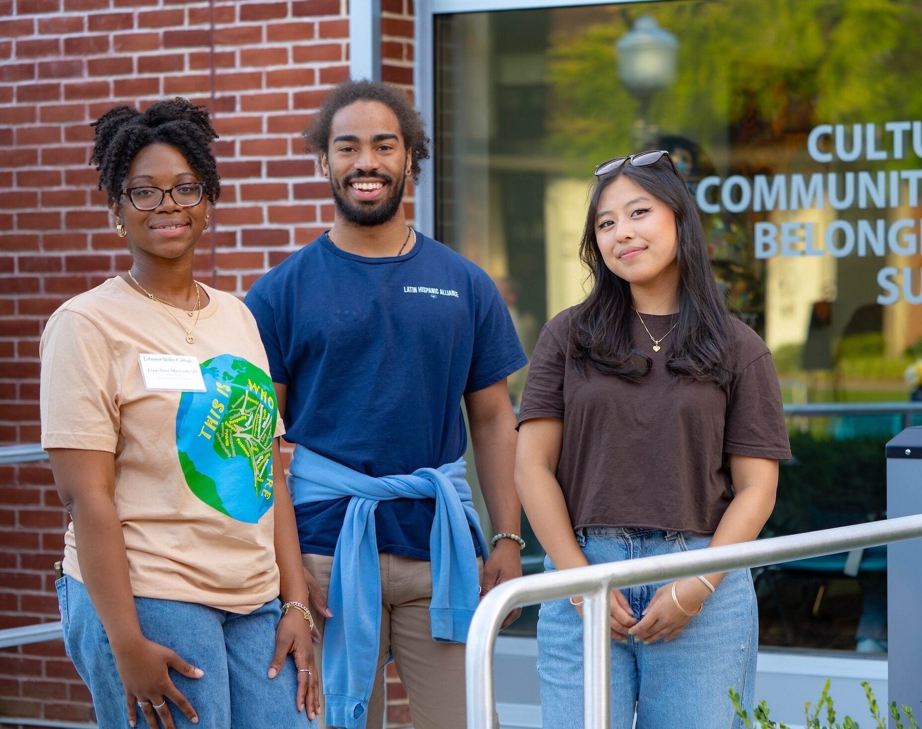 Students stand outside LVC's Culture, Community, & Belonging Center