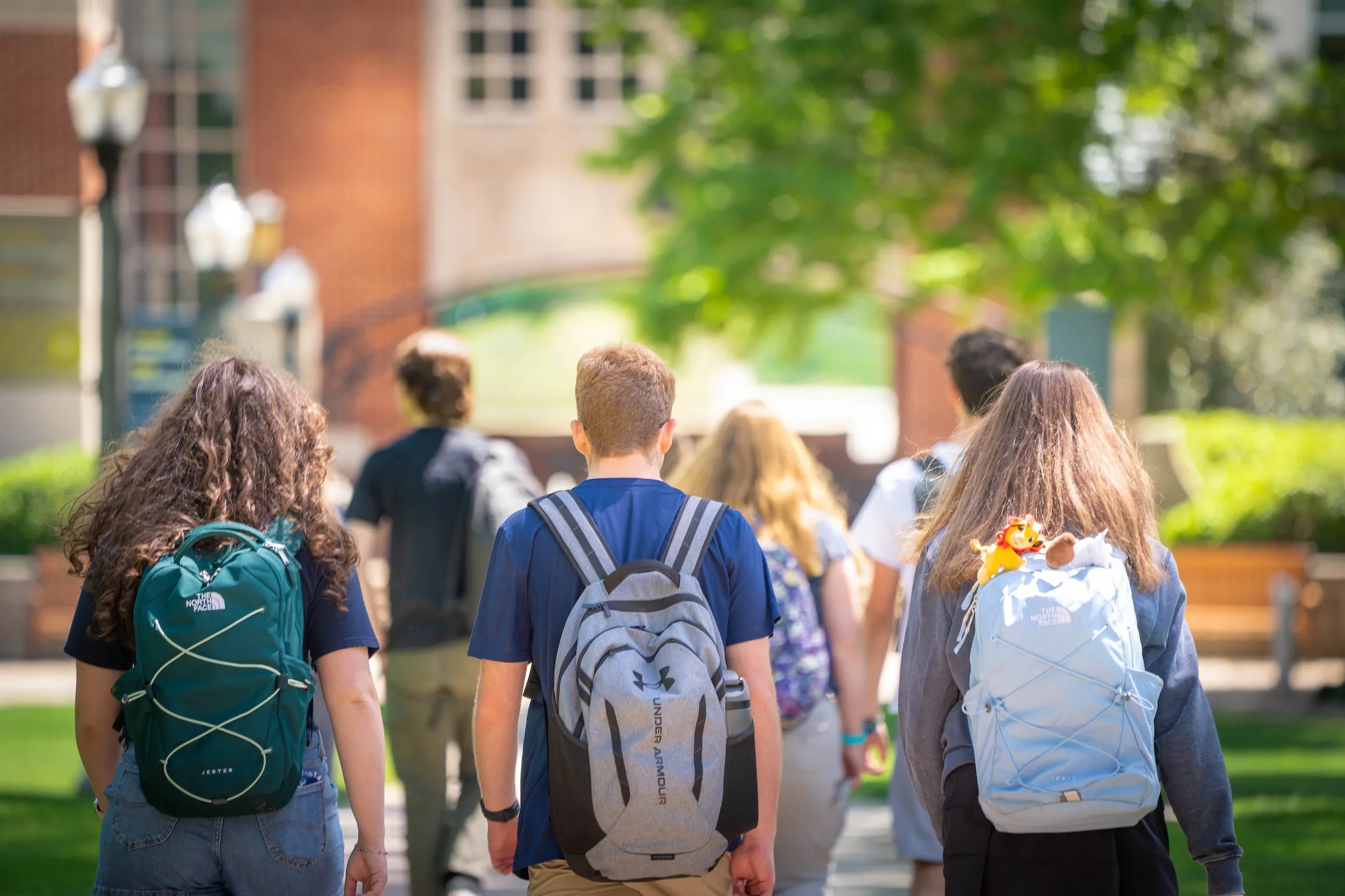 Students walk on LVC campus in spring