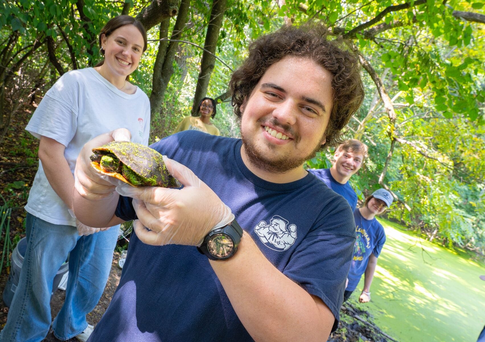LVC students study turtles in Kreiderheim Pond