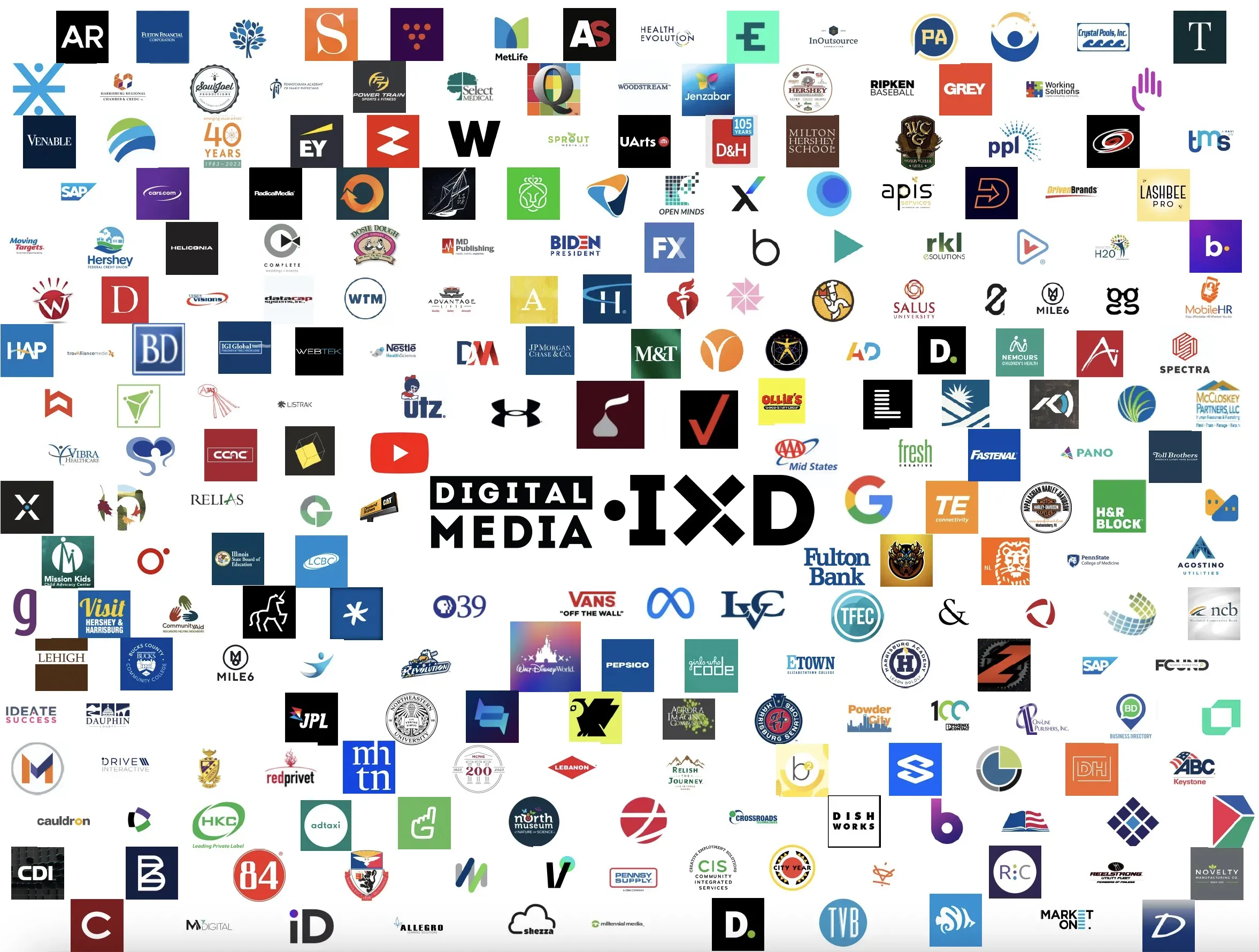 Brand logos of companies LVC interaction design and digital media majors have interned and worked for.