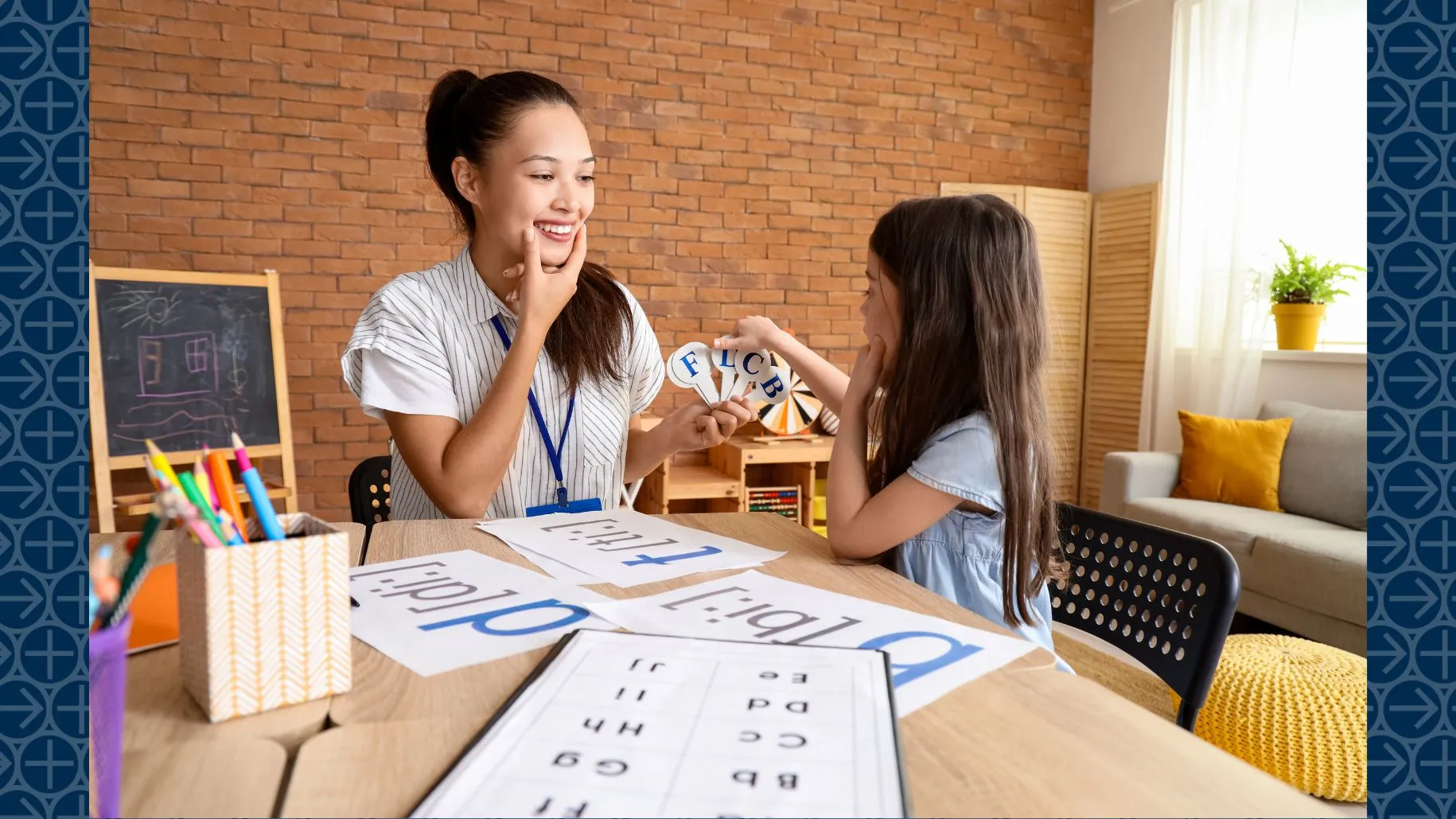 Speech language pathologist works with young patient