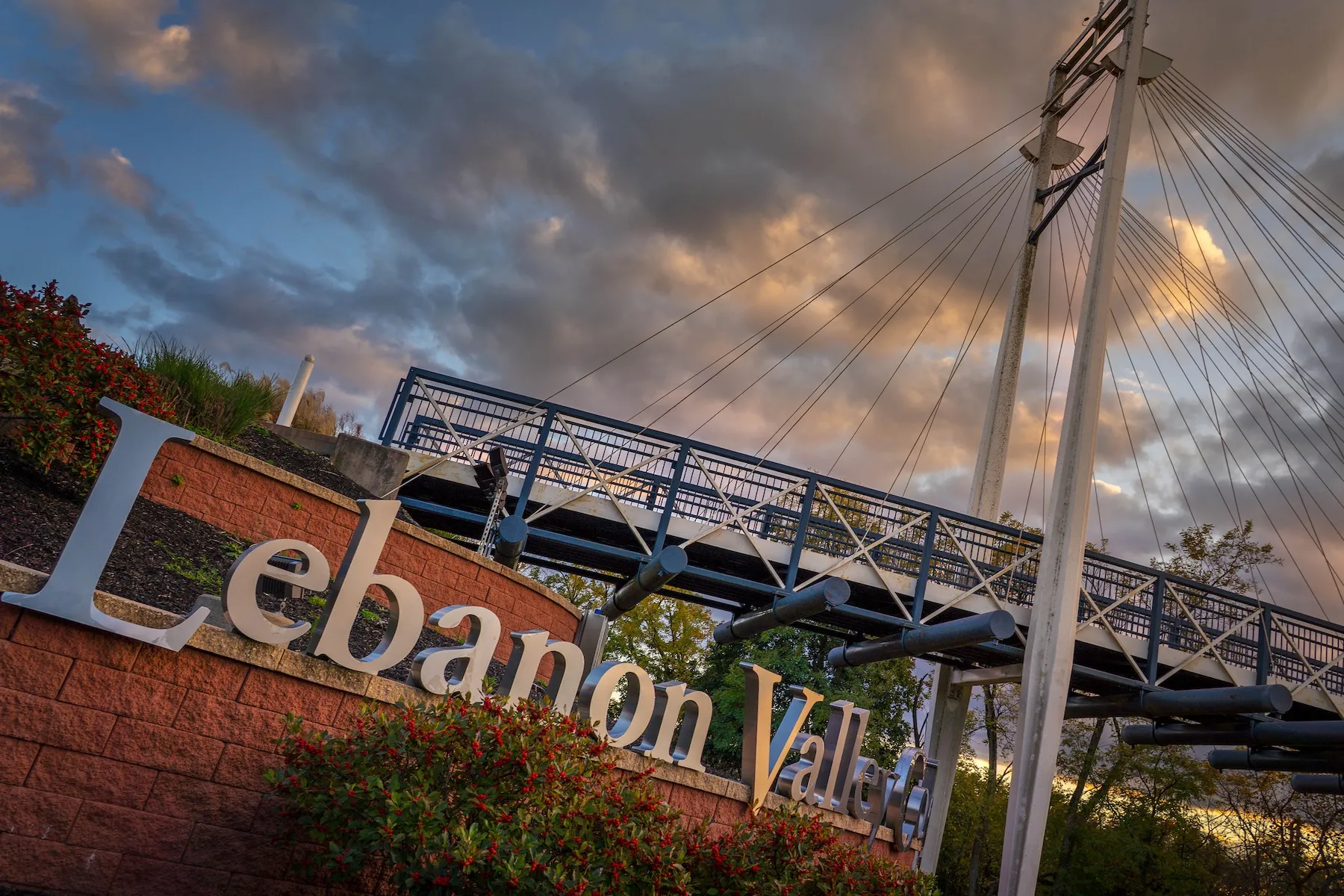 LVC sign and bridge at sunset