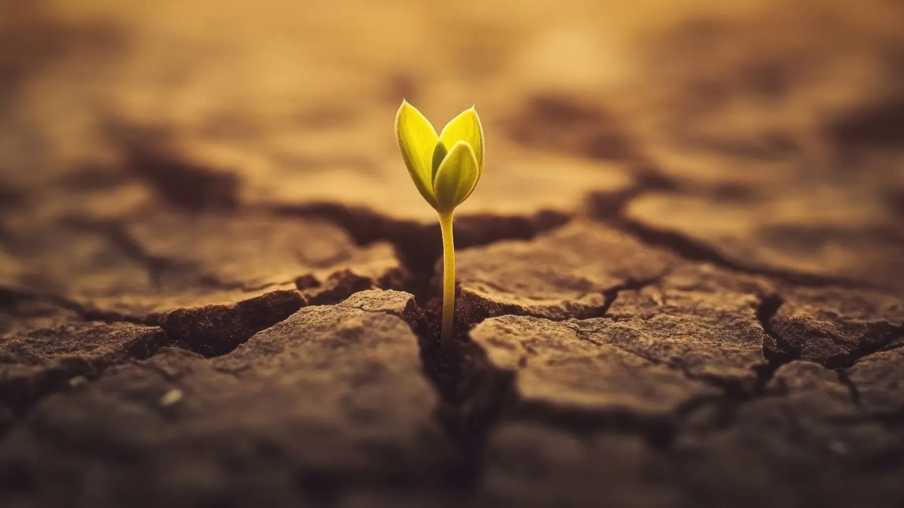 Plant grows from cracked soil