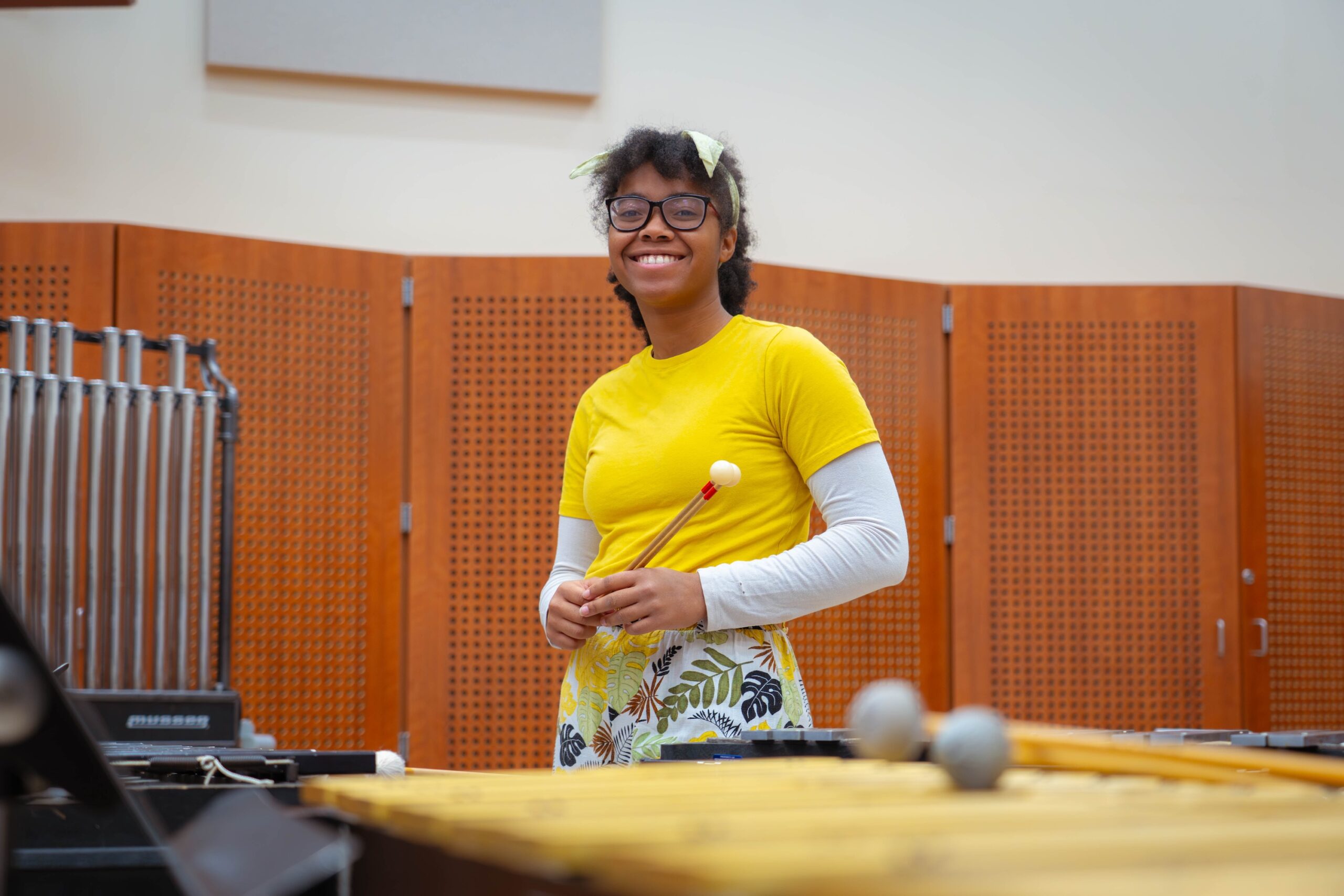 Student during band practice