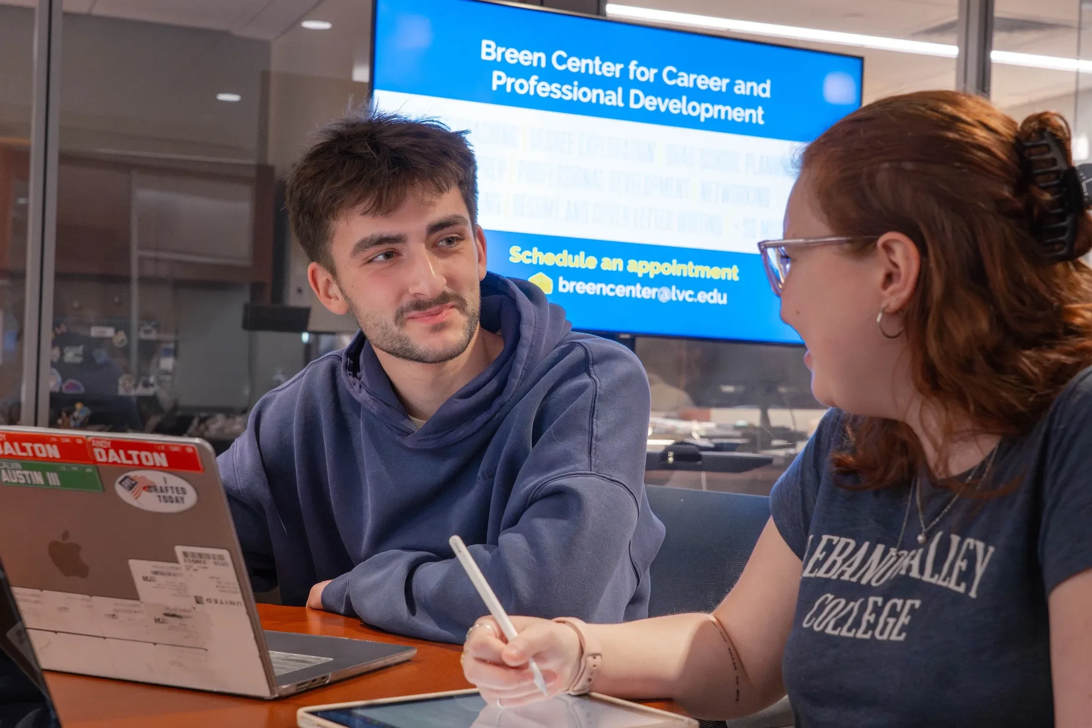 students work at table in LVC Breen Center